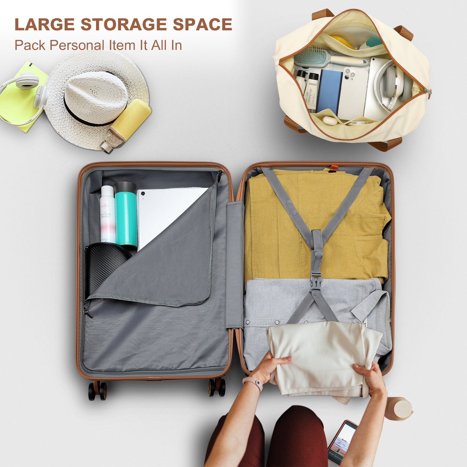 Reisekoffer, 6-teiliges Camping-Hardcase-ABS-Roller-Handgepäck-Kof für Freizeit und Camping – Detailansicht 30