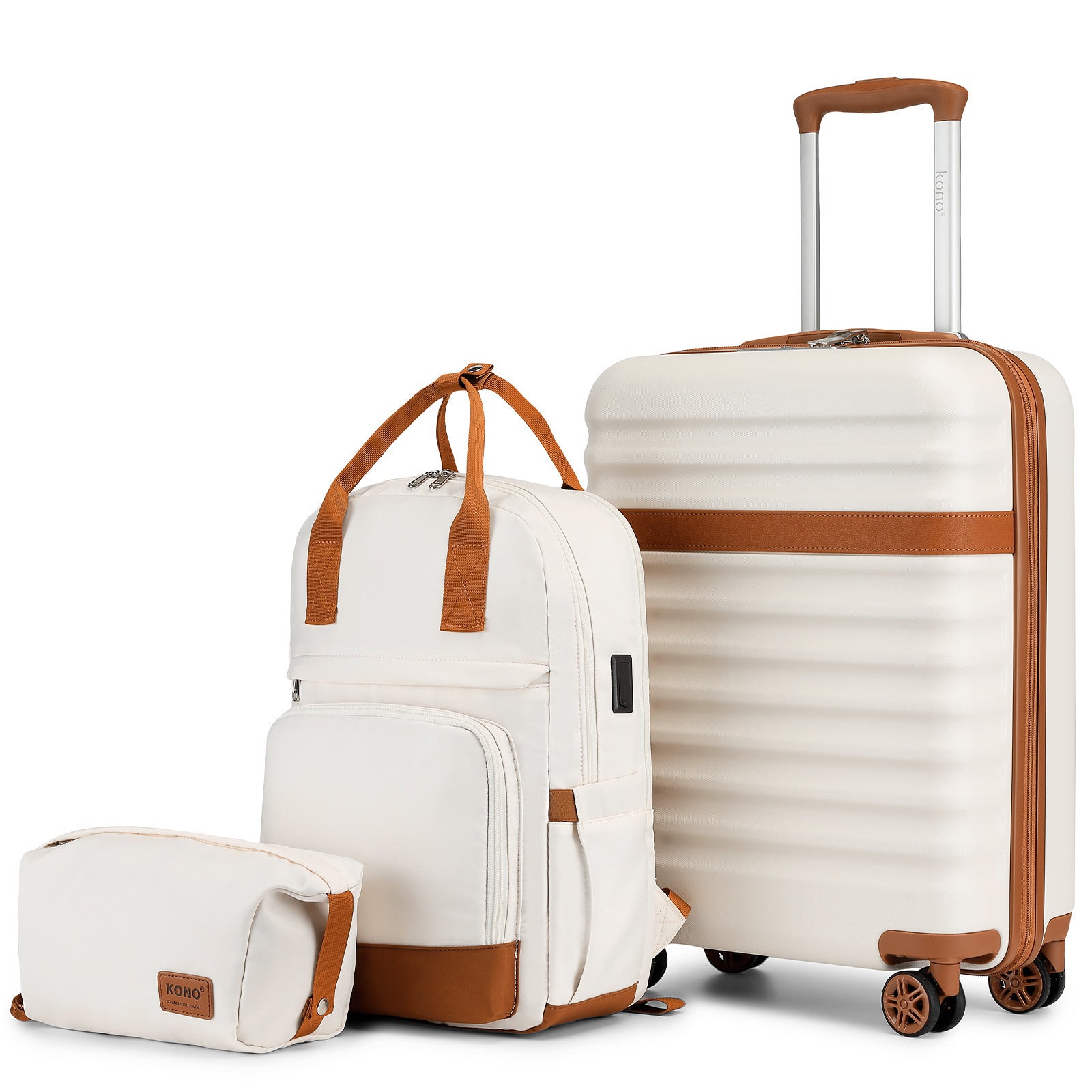 Reisekoffer, Creme/Braun für Freizeit – Hauptansicht