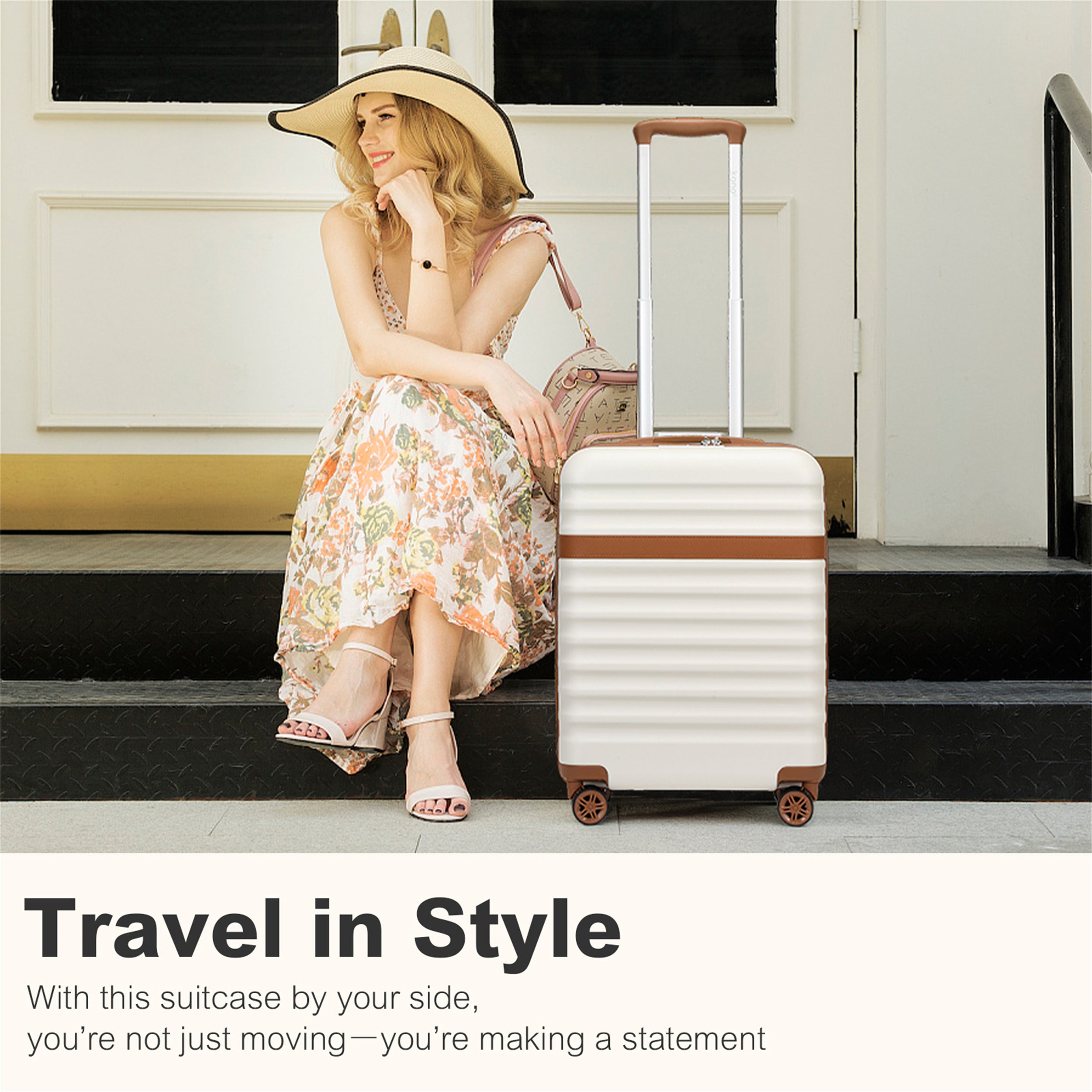Reisekoffer, Creme/Braun für Freizeit – Detailansicht 11