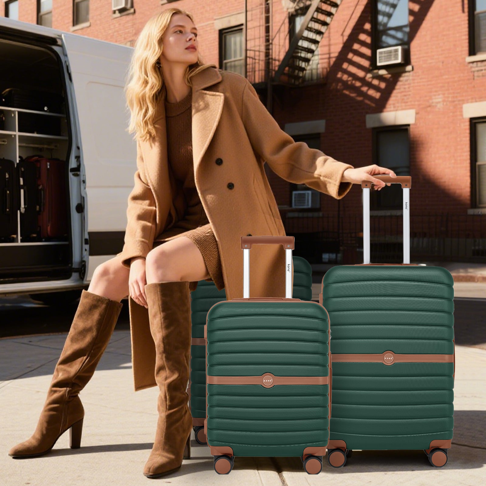 Reisekoffer, Dunkelgrün und Braun für Freizeit – Detailansicht 57