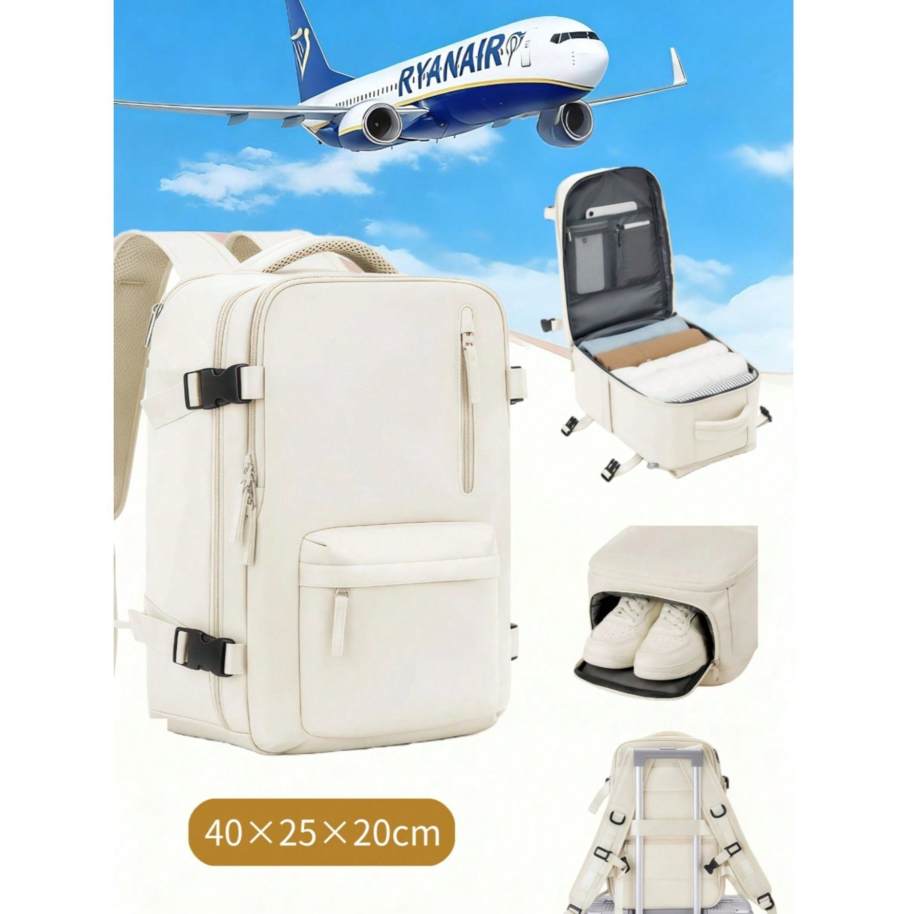 Reisekoffer, Handgepäck-Rucksack mit lokalem Stauraum (40x20x25 für Alltag – Detailansicht 4