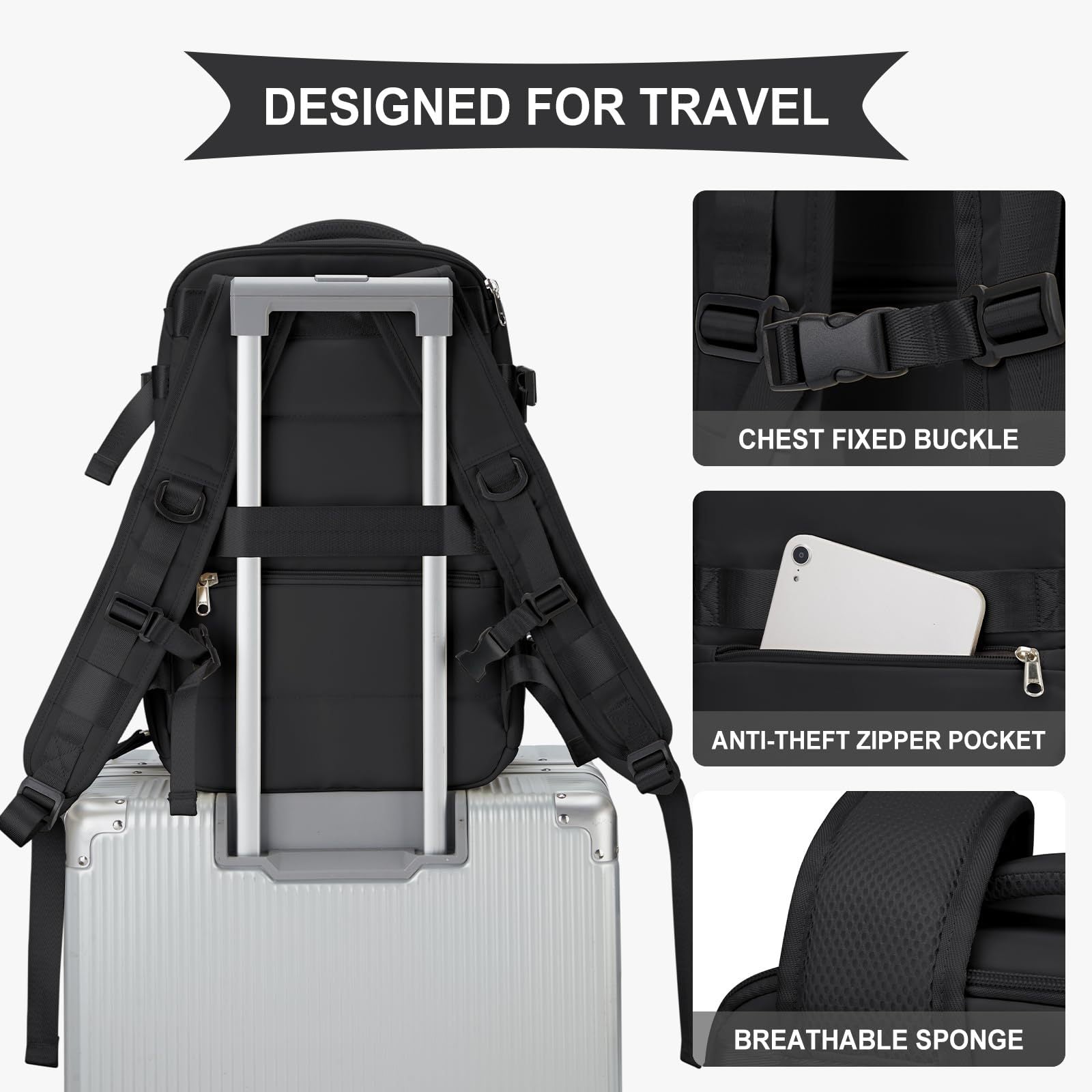 Reisekoffer, Handgepäck-Rucksack mit lokalem Stauraum (40x20x25 für Alltag – Detailansicht 8