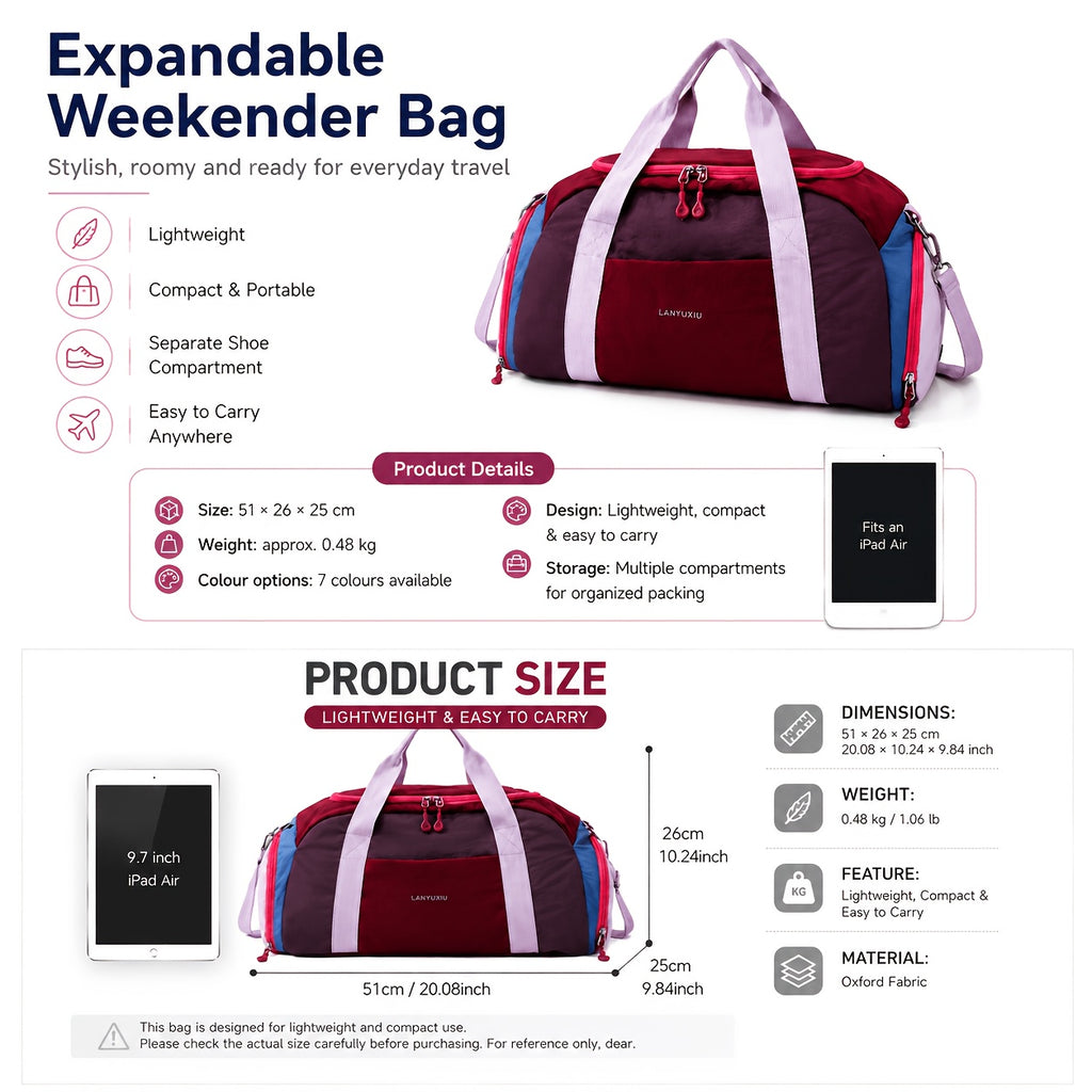 Reisetasche Yoga Freizeit-Fitness-Tasche, Burgunderrot mit Lila für Camping und Reisen – Detailansicht 2