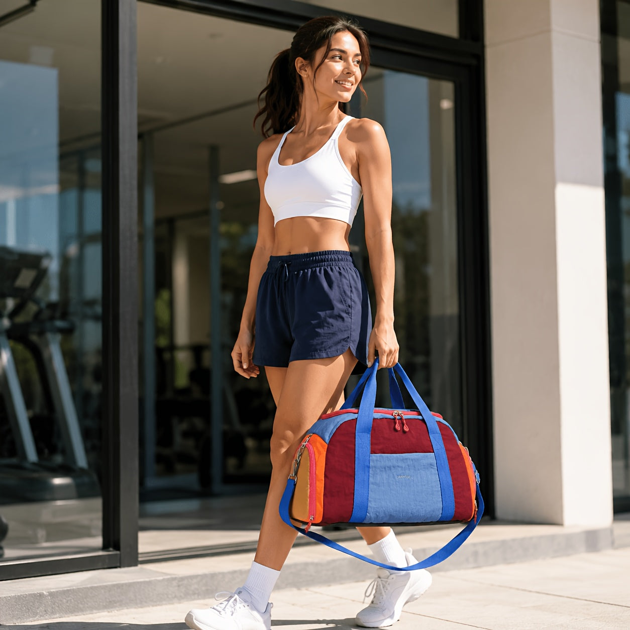 Reisetasche Yoga Freizeit-Fitness-Tasche, Burgunderrot mit Lila für Camping und Reisen – Detailansicht 11