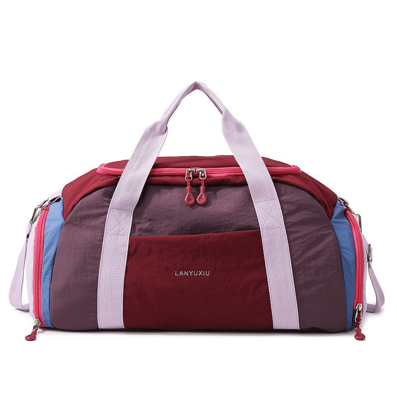 Reisetasche Yoga Freizeit-Fitness-Tasche, Burgunderrot mit Lila für Camping und Reisen – Detailansicht 12