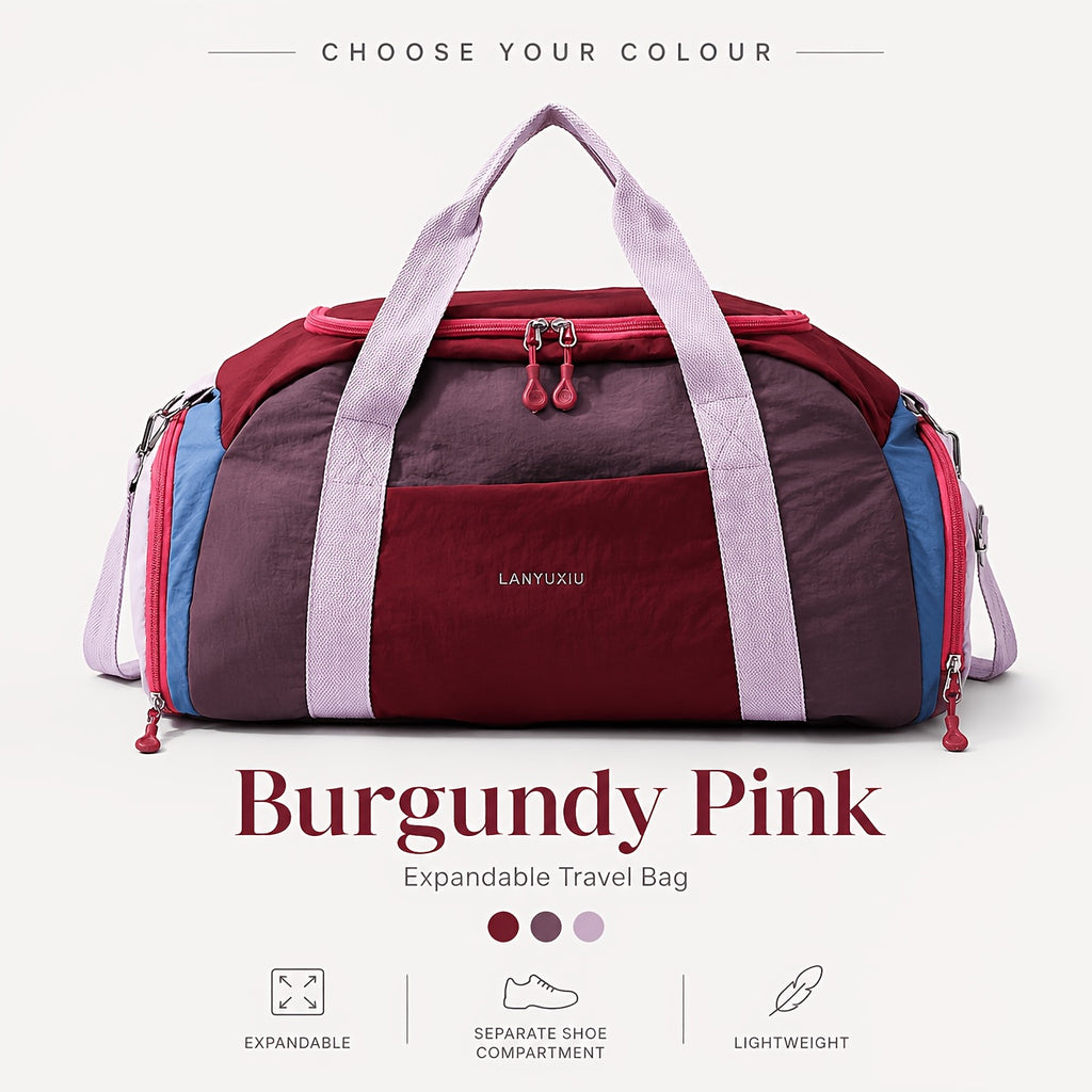 Reisetasche Yoga Freizeit-Fitness-Tasche, Burgunderrot mit Lila für Camping und Reisen – Detailansicht 13