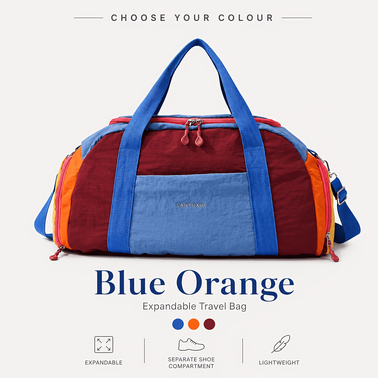 Reisetasche Yoga Freizeit-Fitness-Tasche, Burgunderrot mit Lila für Camping und Reisen – Detailansicht 15