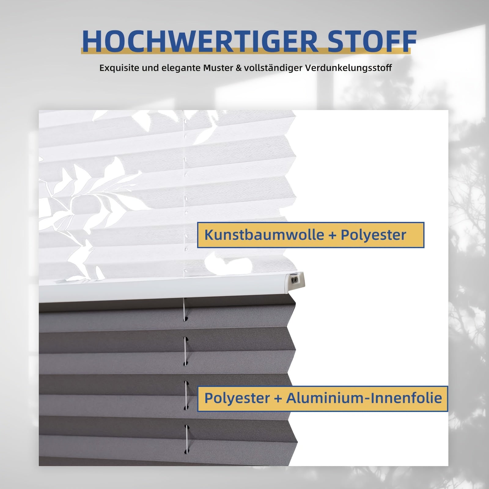 Rollos für Fenster, Weißheißprägung + dunkelgraue Vollschattierung für Fenster und Sichtschutz – Detailansicht 11