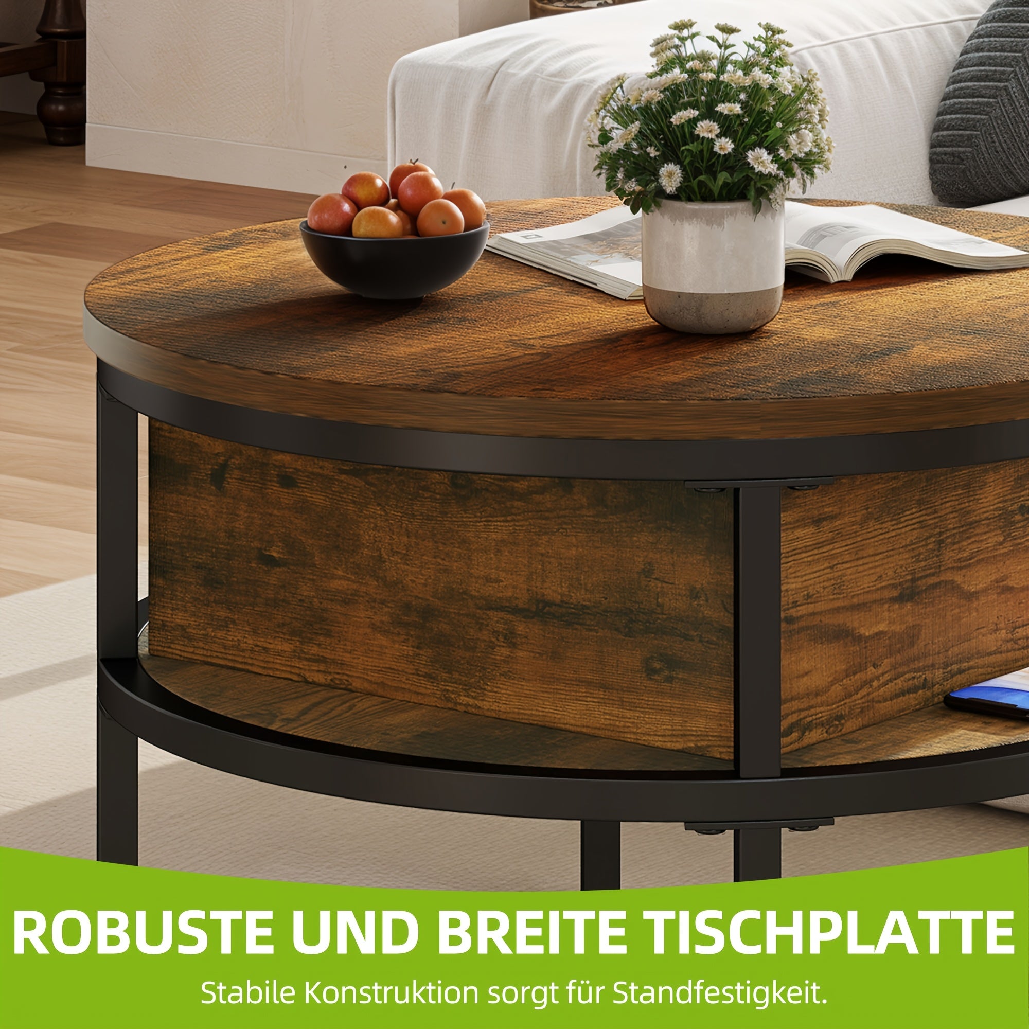 Runder Couchtisch, Braun für Wohnzimmer und Zuhause – Detailansicht 7