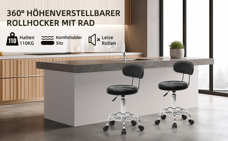Runder Verstellbarer Salonhocker, Schwarz für Wohnzimmer und Zuhause – Detailansicht 3