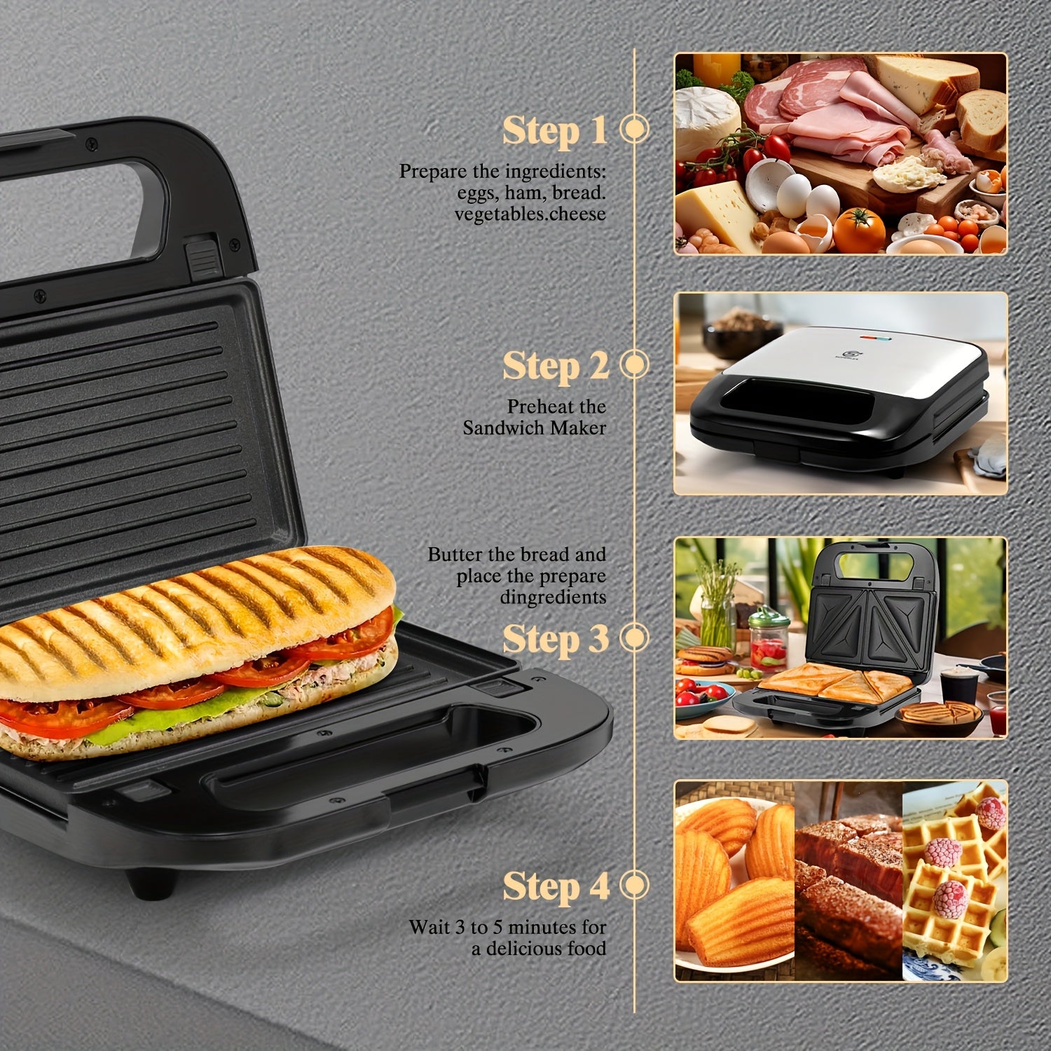 Sandwichmaker-Set, Silbrig für Küche und Essbereich – Detailansicht 7