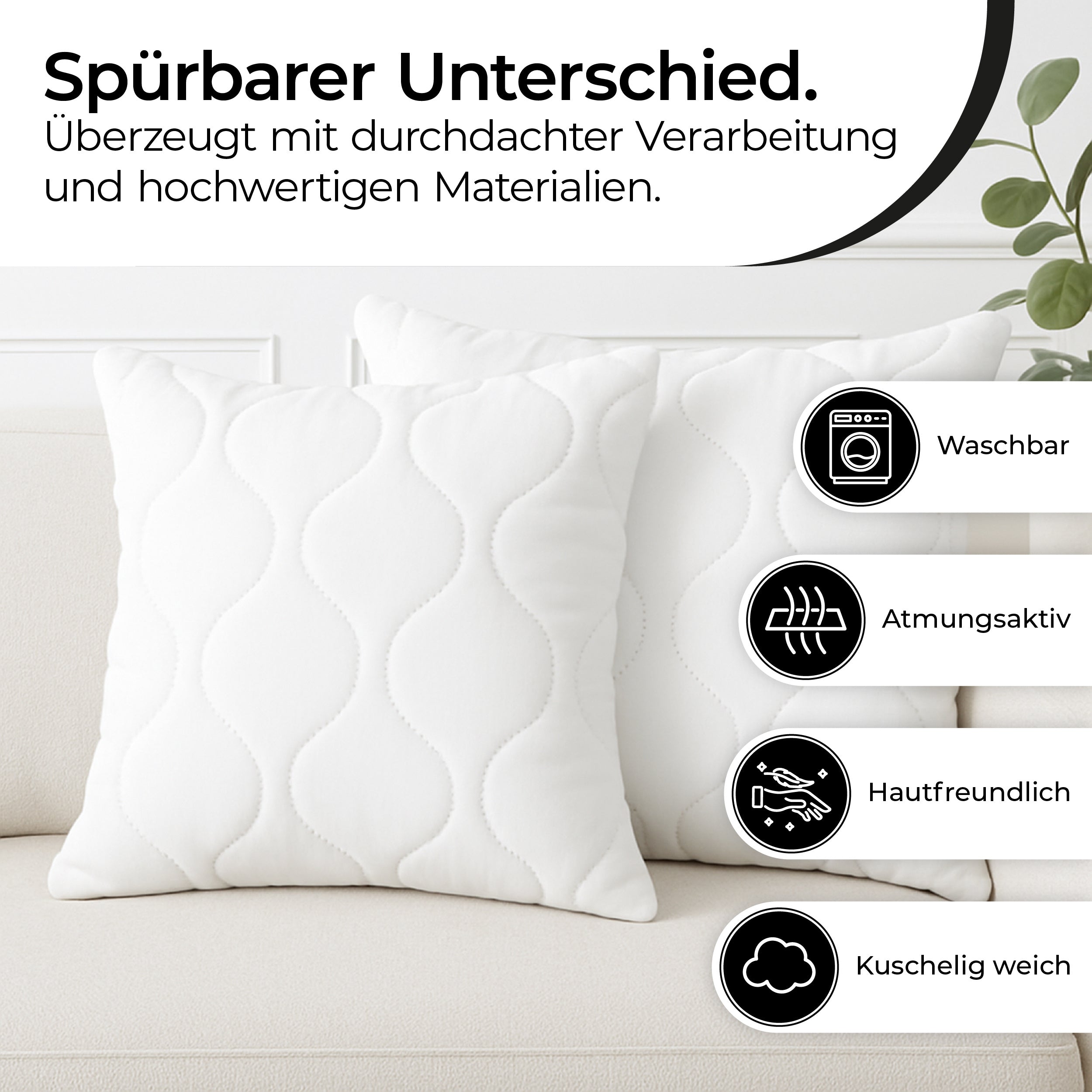 Schlafkissen, 4 Stück | 40 x 60 cm für Schlafzimmer und Füllung, Perfekt als Sofakissen – Detailansicht 2