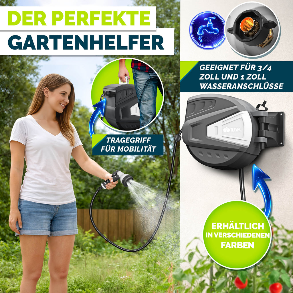 Schlauchtrommel, Schwarz für Garten und Terrasse – Detailansicht 6