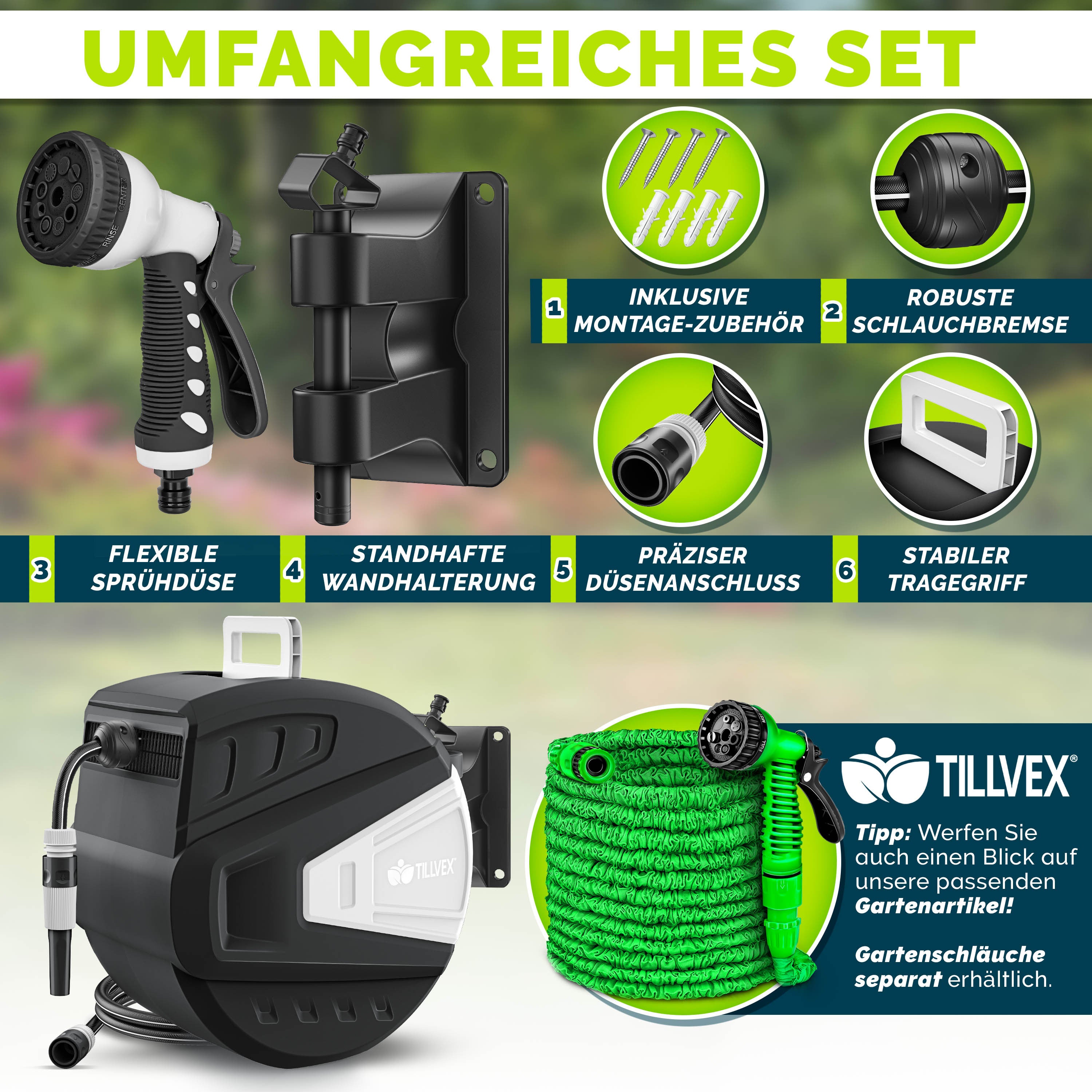 Schlauchtrommel, Schwarz für Garten und Terrasse – Detailansicht 8