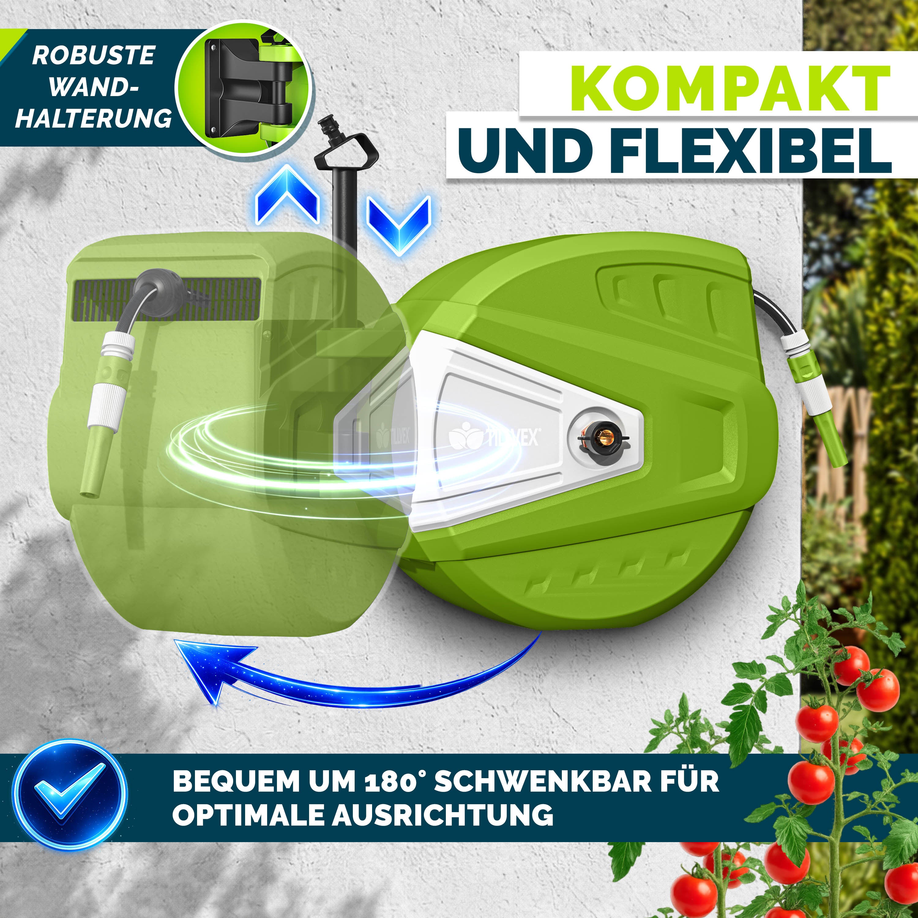 Schlauchtrommel, Schwarz für Garten und Terrasse – Detailansicht 10
