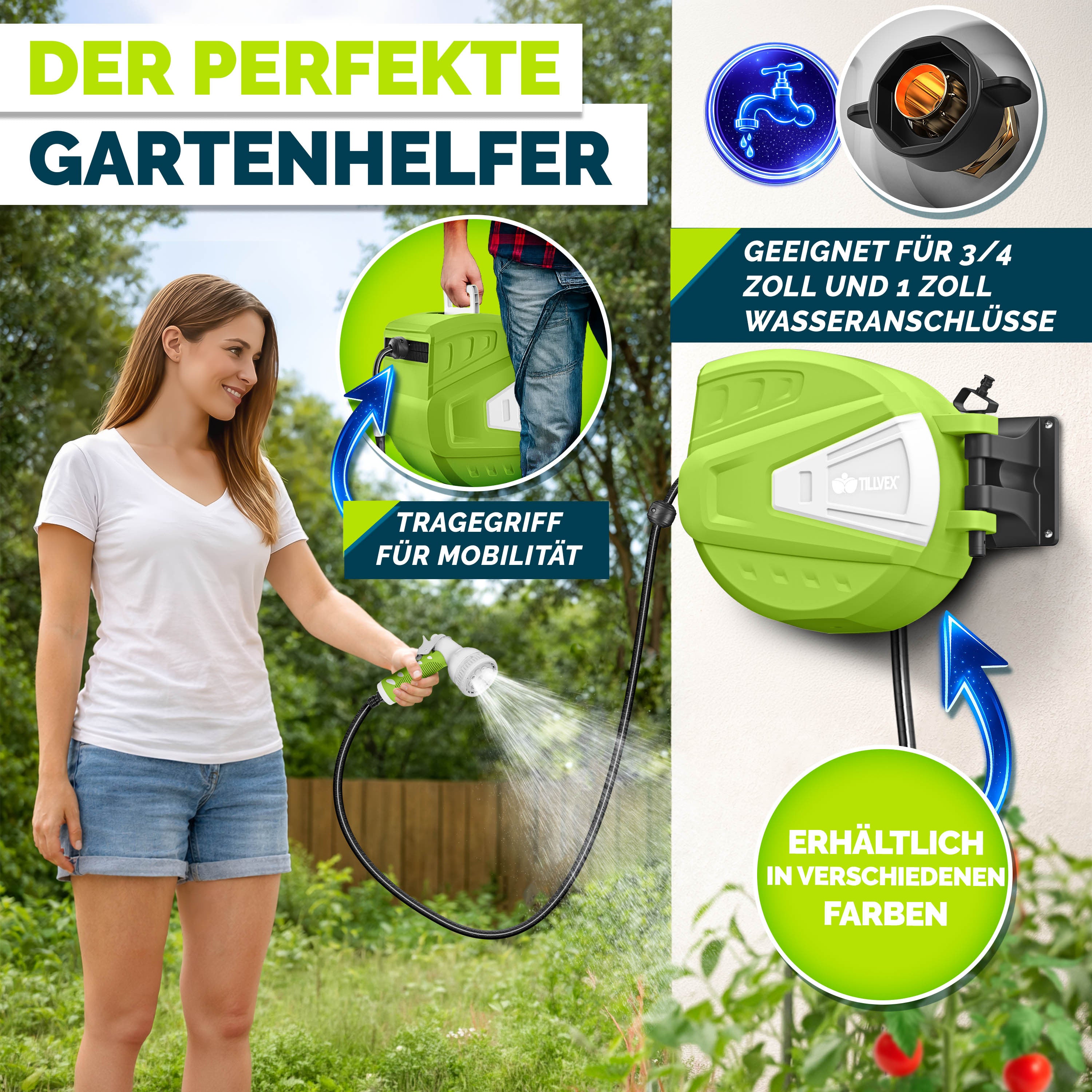 Schlauchtrommel, Schwarz für Garten und Terrasse – Detailansicht 14