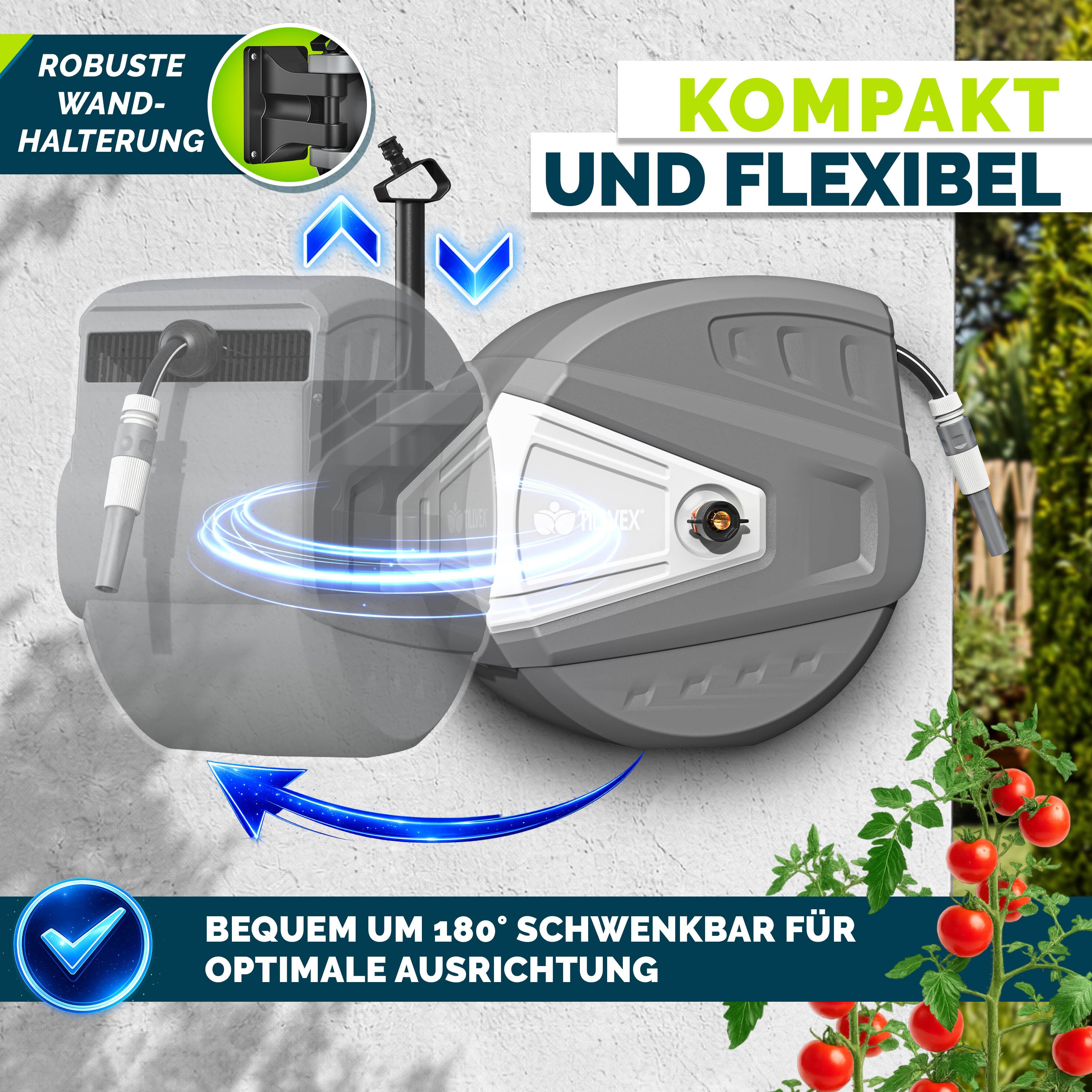 Schlauchtrommel, Schwarz für Garten und Terrasse – Detailansicht 18