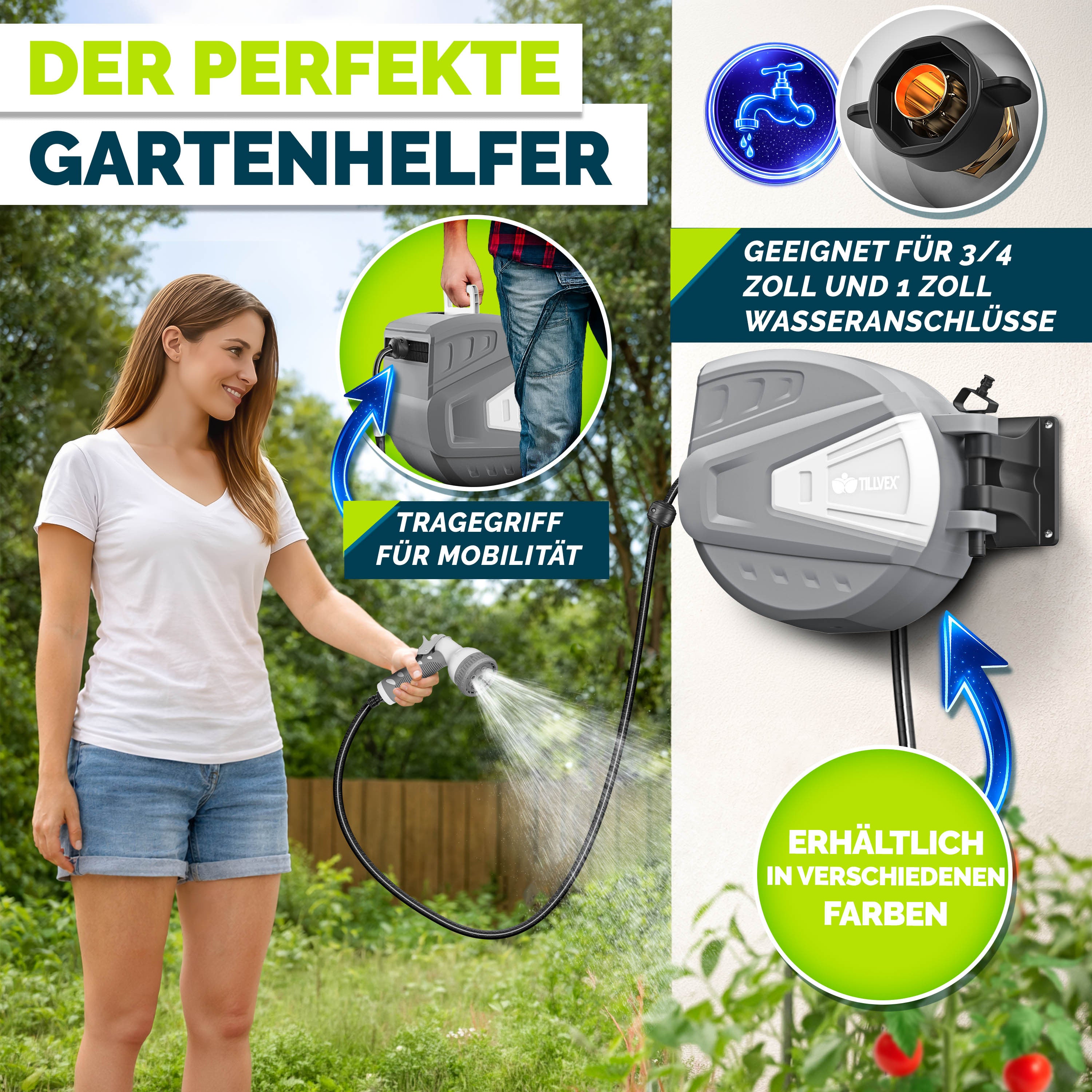 Schlauchtrommel, Schwarz für Garten und Terrasse – Detailansicht 22