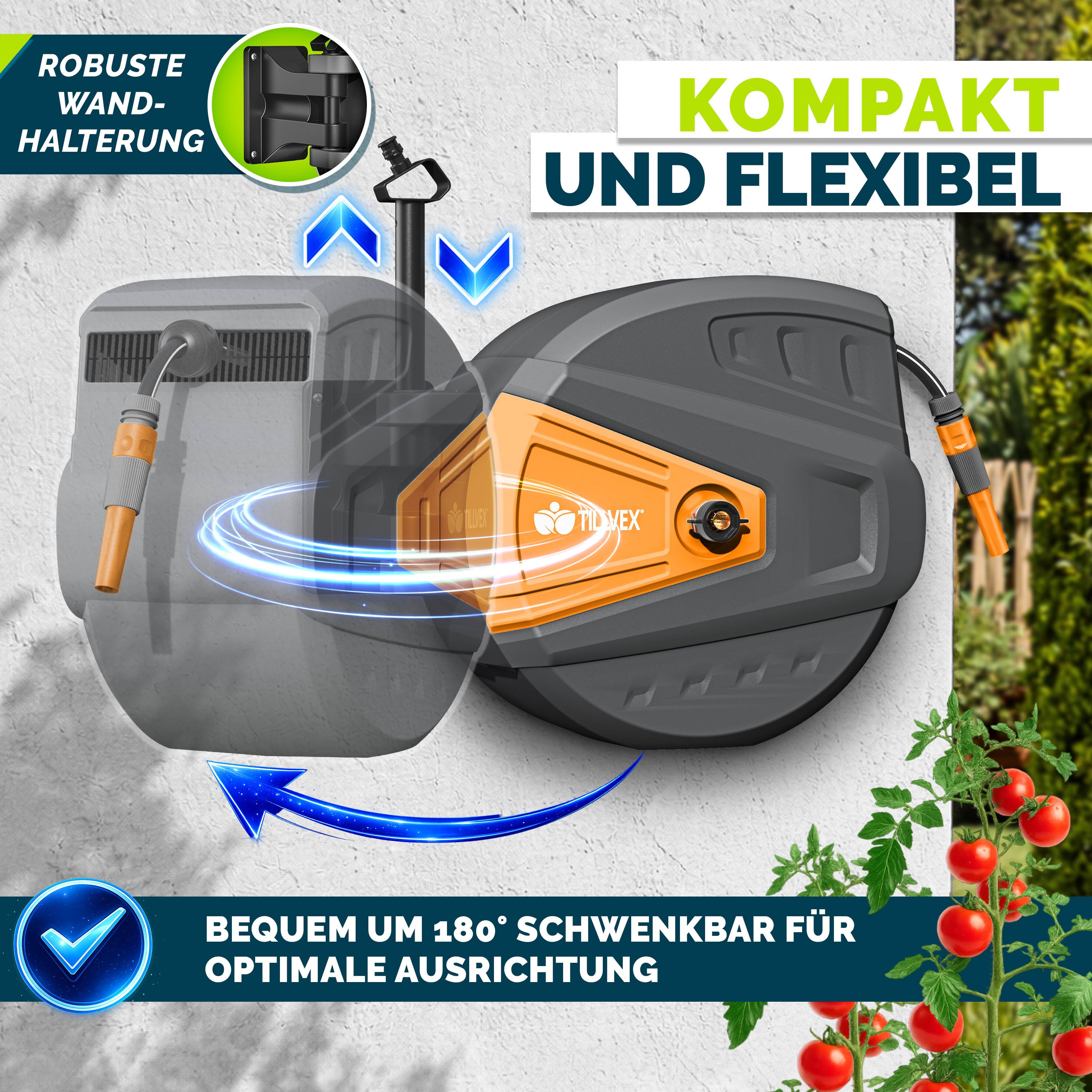Schlauchtrommel, Schwarz für Garten und Terrasse – Detailansicht 26