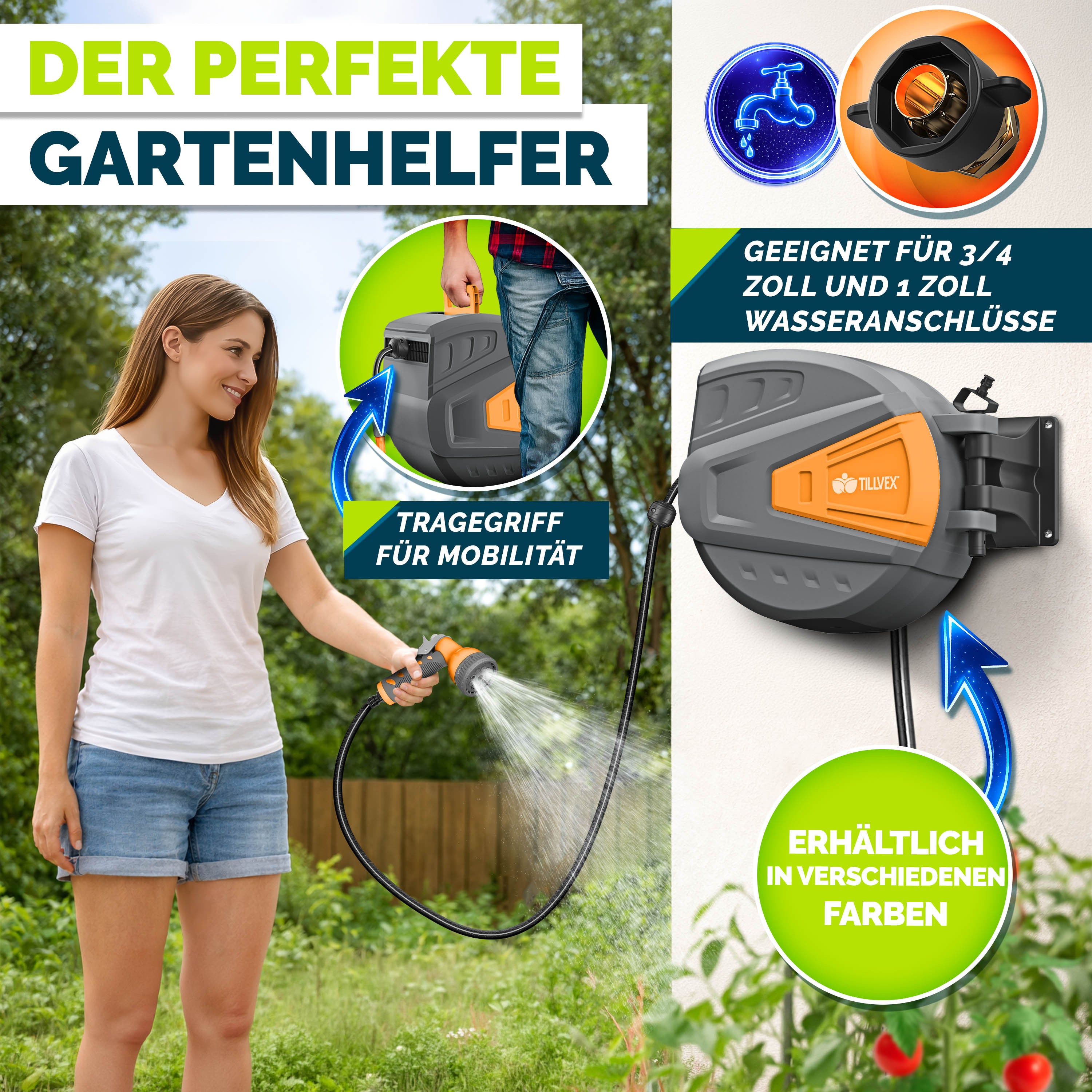 Schlauchtrommel, Schwarz für Garten und Terrasse – Detailansicht 30