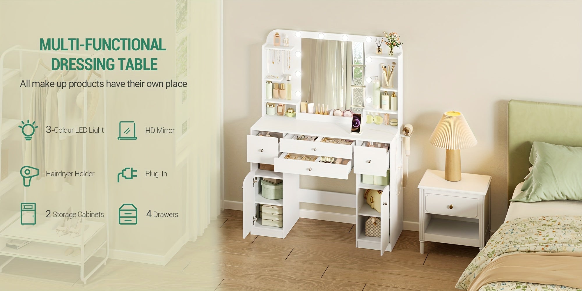 Schminktisch, 108 cm für Zuhause und Alltag – Detailansicht 11