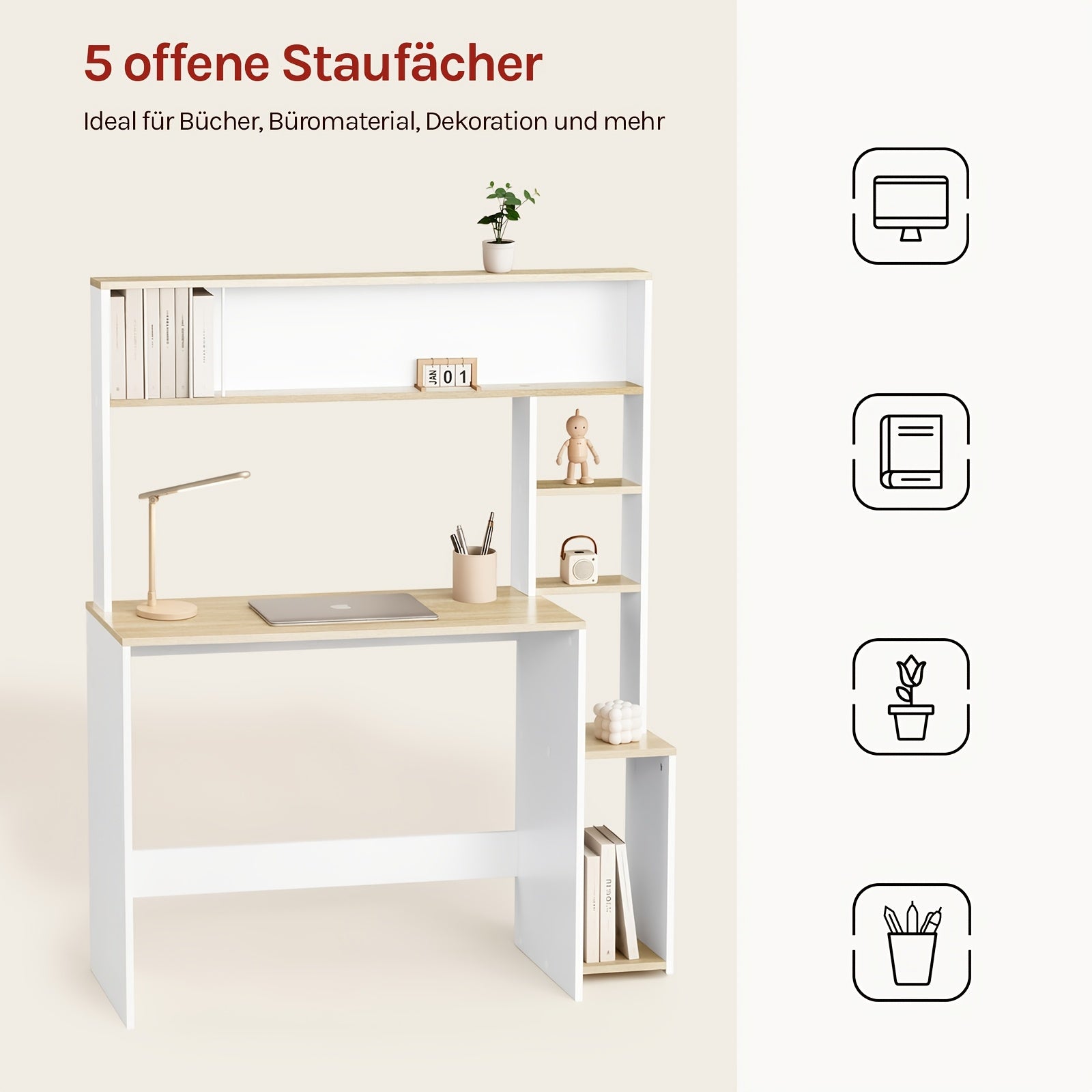Schreibtisch, 113,5x139x45 cm für Arbeitszimmer und Homeoffice – Detailansicht 11