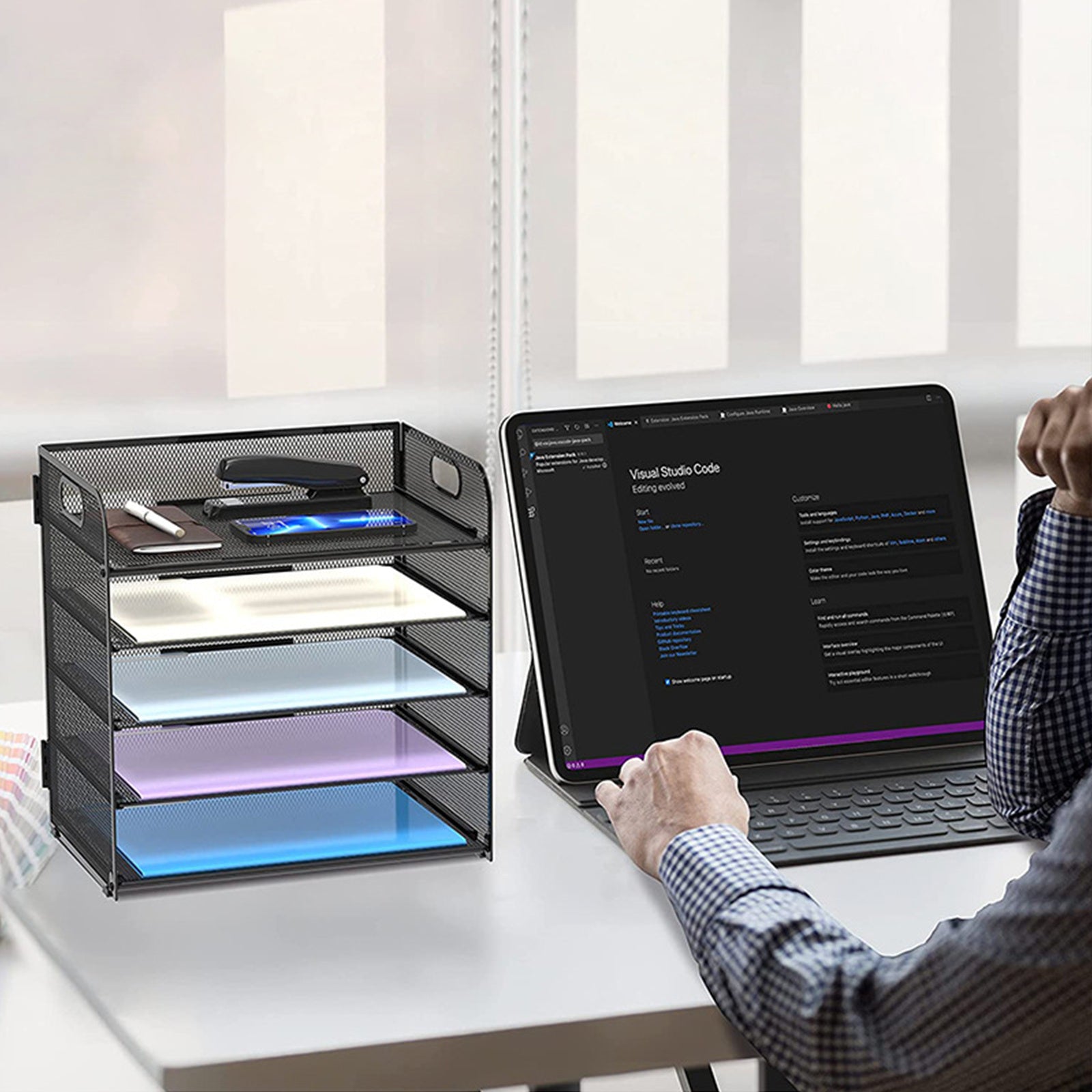 Schreibtisch, A4-Datei-Desktop-Datei-Organizer für Home Office für Arbeitszimmer – Detailansicht 9