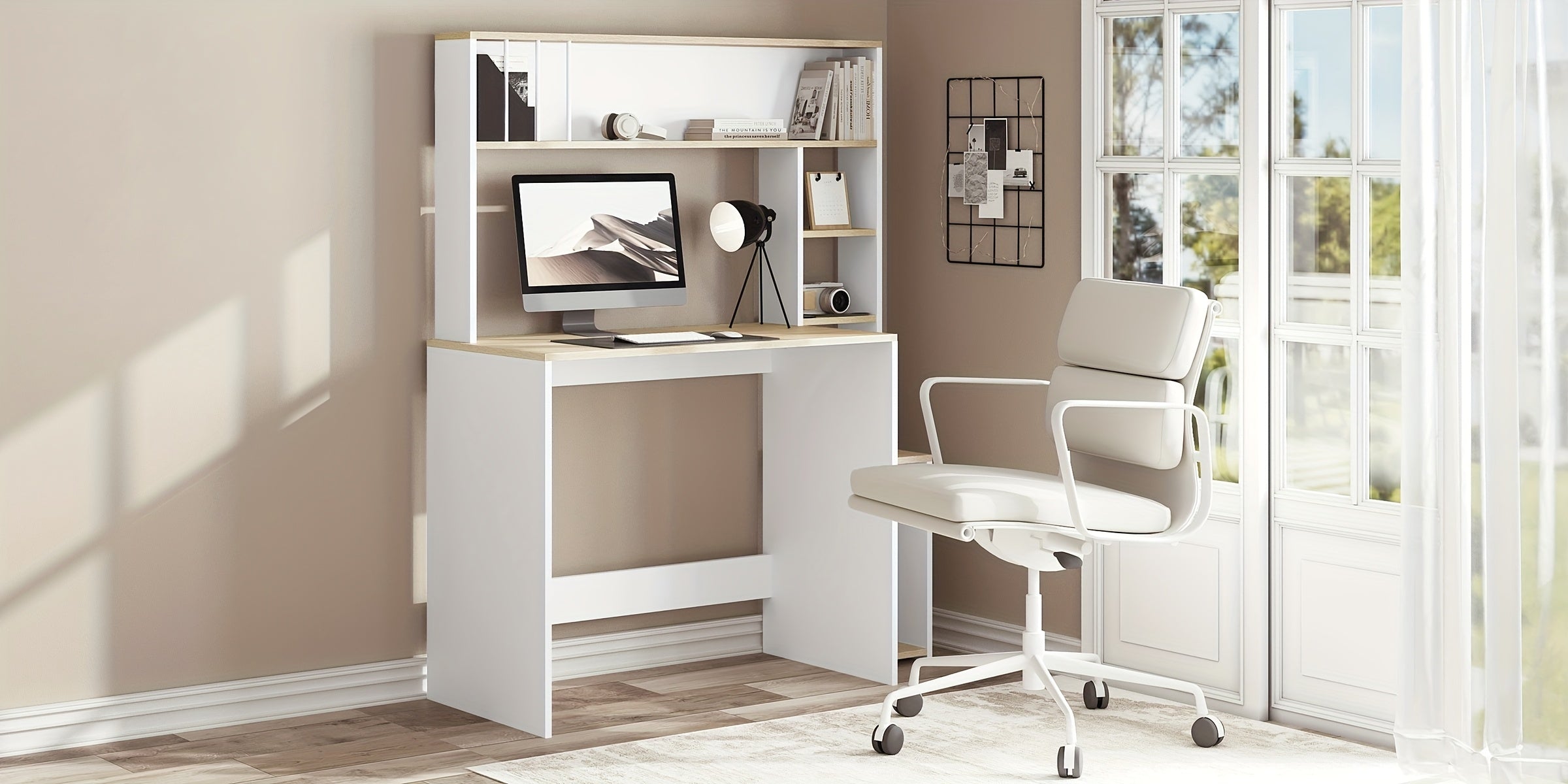 Schreibtisch, Weiße Eiche für Arbeitszimmer – Detailansicht 2
