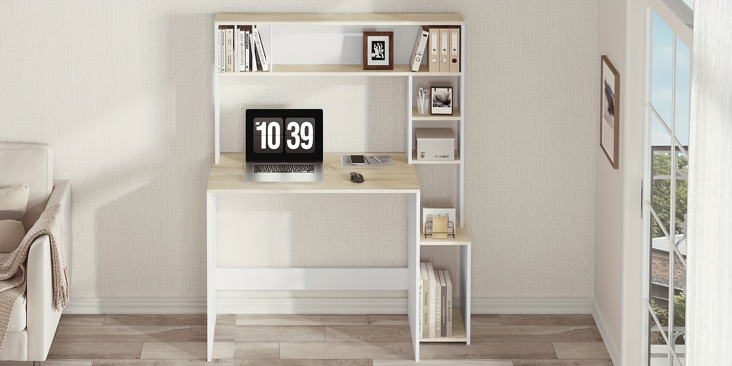 Schreibtisch, Weiße Eiche für Arbeitszimmer – Detailansicht 7