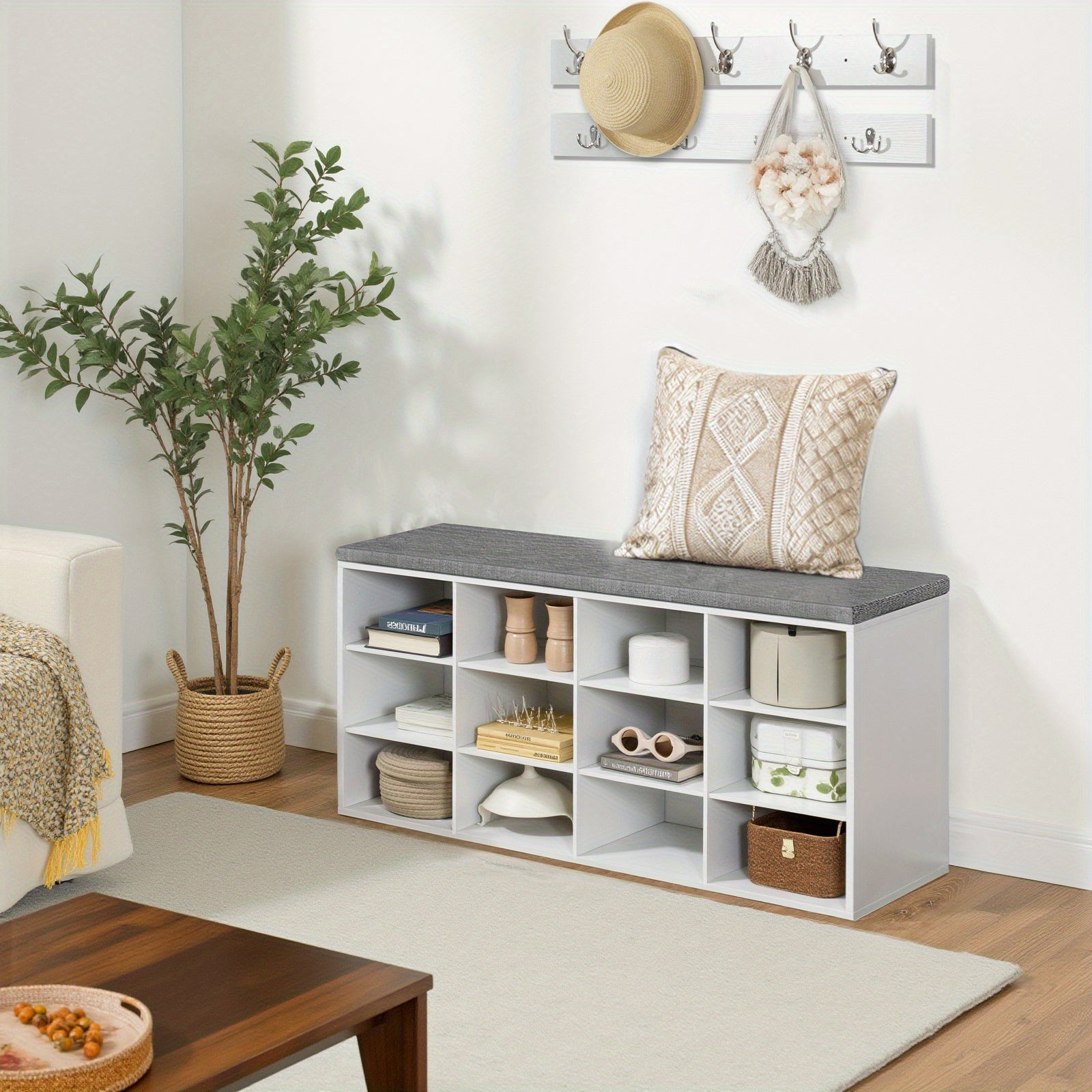Schuhbank mit Stauraum, Grau für Eingangsbereich und Zuhause – Detailansicht 6