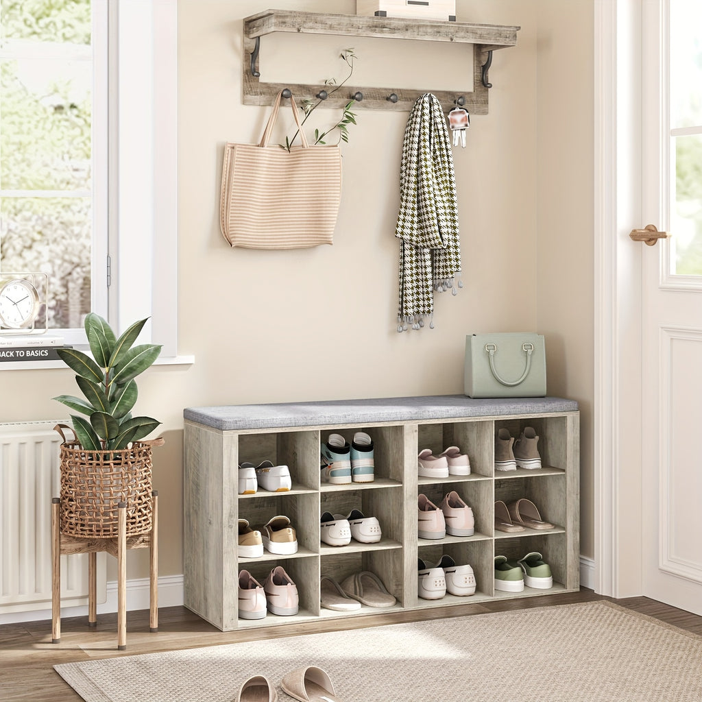 Schuhbank mit Stauraum, Weiß Grau für Eingangsbereich und Zuhause – Detailansicht 8