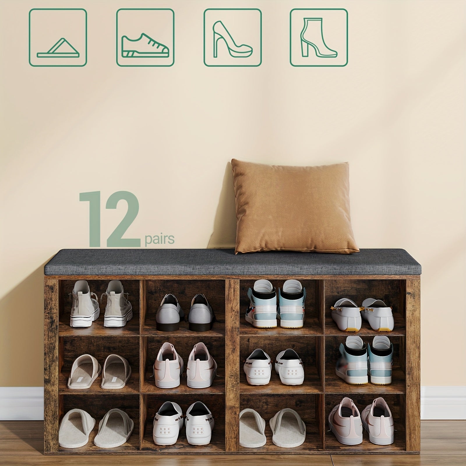 Schuhbank mit Stauraum, Weiß Grau für Eingangsbereich und Zuhause – Detailansicht 10