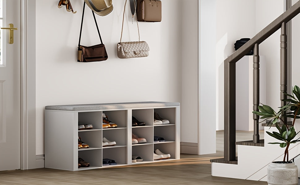 Schuhbank mit Stauraum, Weiß Grau für Eingangsbereich und Zuhause – Detailansicht 13