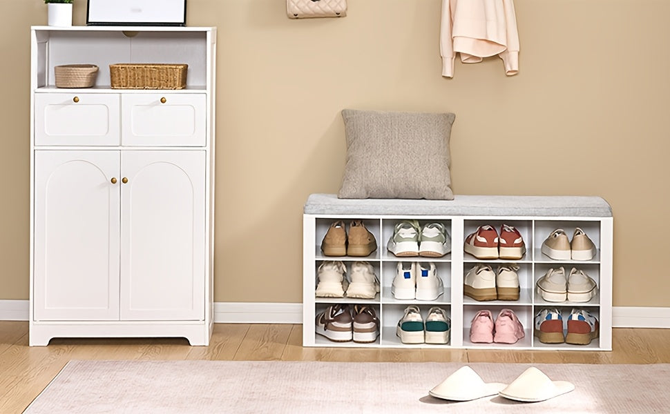 Schuhbank mit Stauraum, Weiß Grau für Eingangsbereich und Zuhause – Detailansicht 14