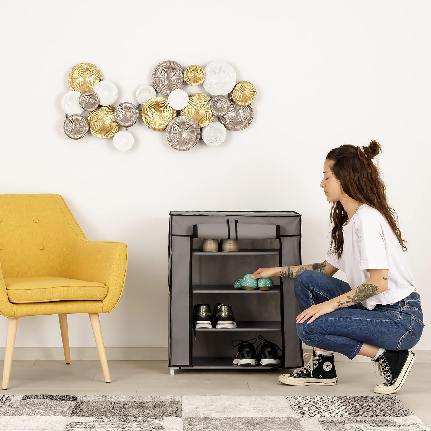 Schuhschrank, 4 Ablagen für Schlafzimmer und Bett – Detailansicht 4