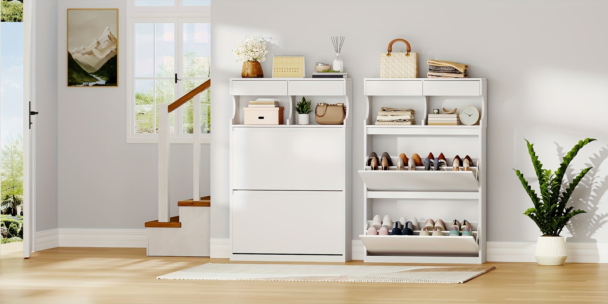 Schuhschrank, Weiß für 12-16 Paar Schuhe und Eingangsbereiche – Detailansicht 8