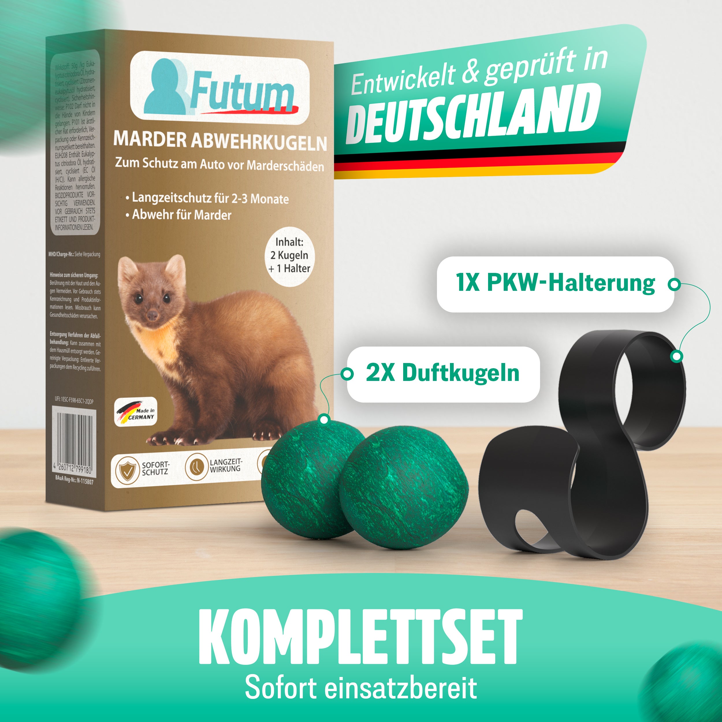 Schutzmittel, 1x Halter + 2 Kugeln für Fahrzeug und unterwegs – Detailansicht 2