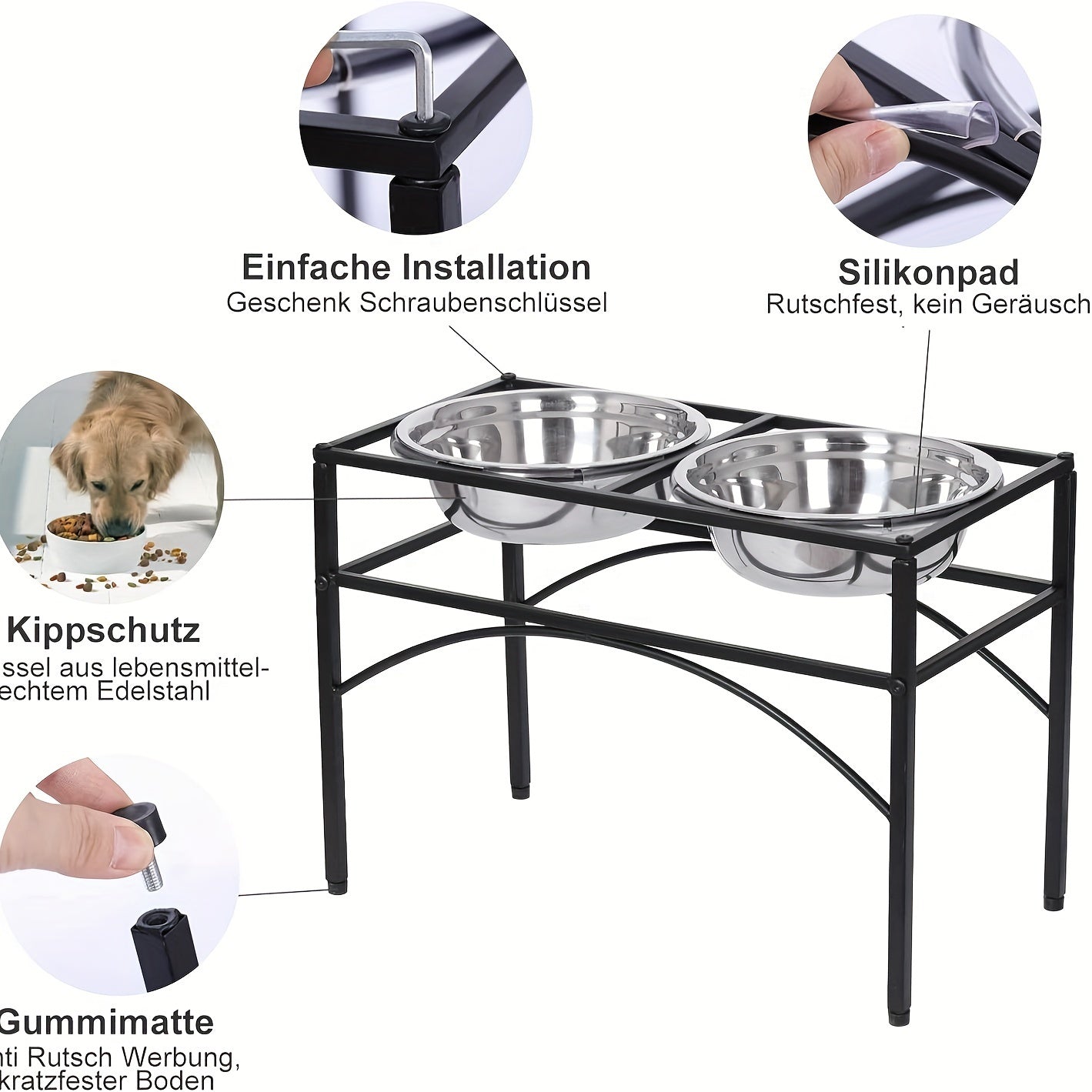 Schwarzer Futternapfständer, 44*32cm*8cm für Haustiere und Zuhause – Detailansicht 3