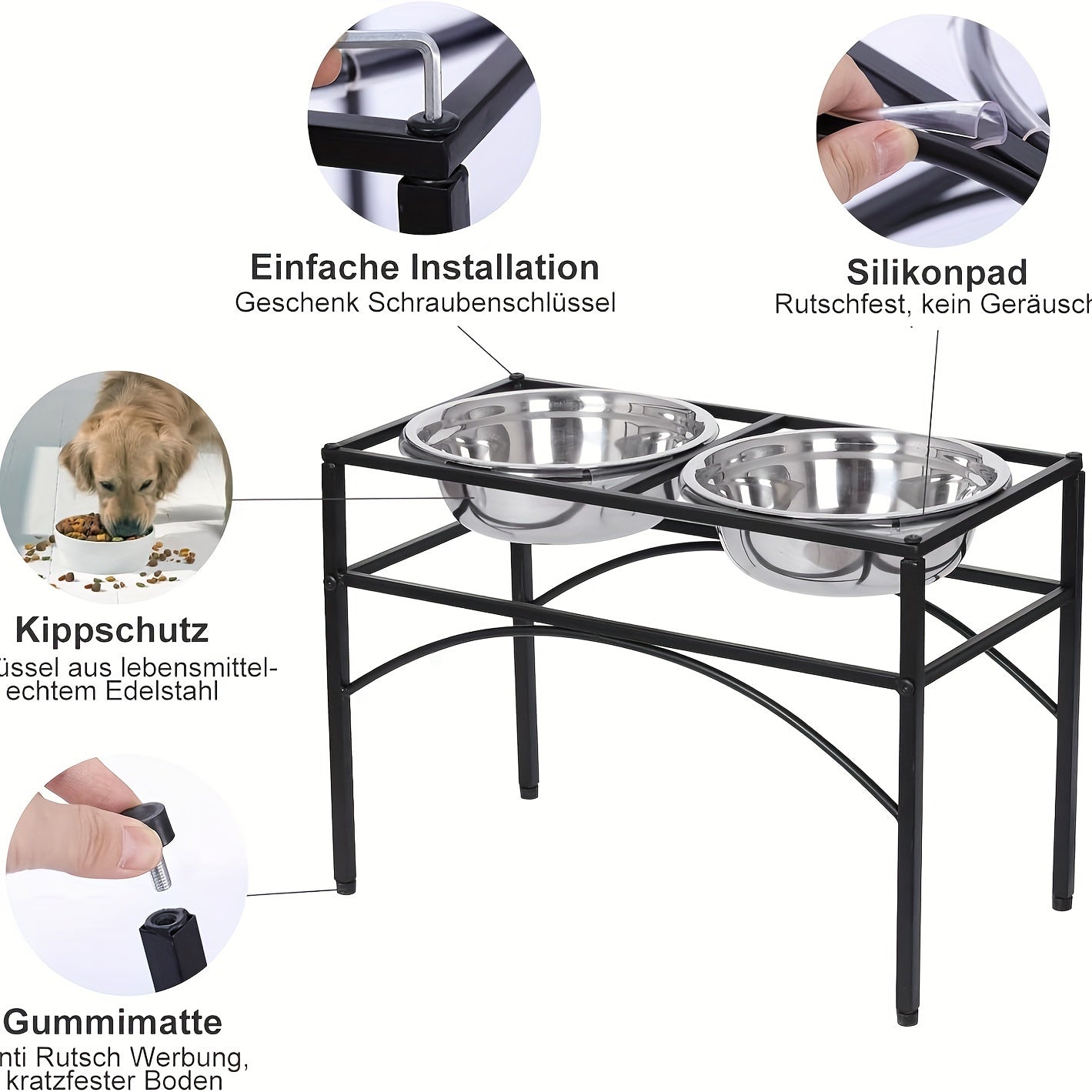 Schwarzer Futternapfständer, M 42*22*27CM für Alltag und Zuhause – Detailansicht 8