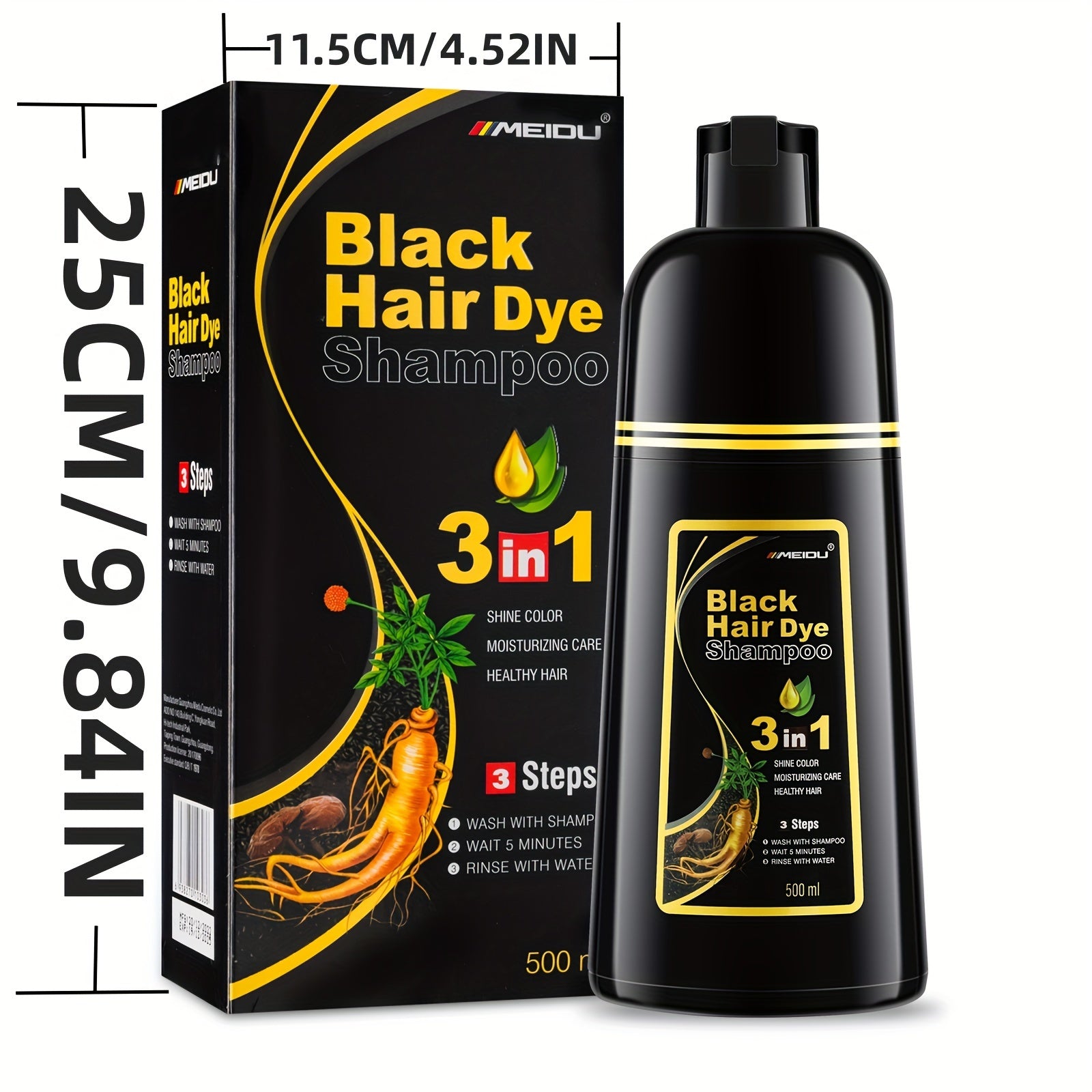 Schwarzes Haarfarbe-Shampoo, 500 ml für graue Haare, Sofortige Farbgebung – Detailansicht 5