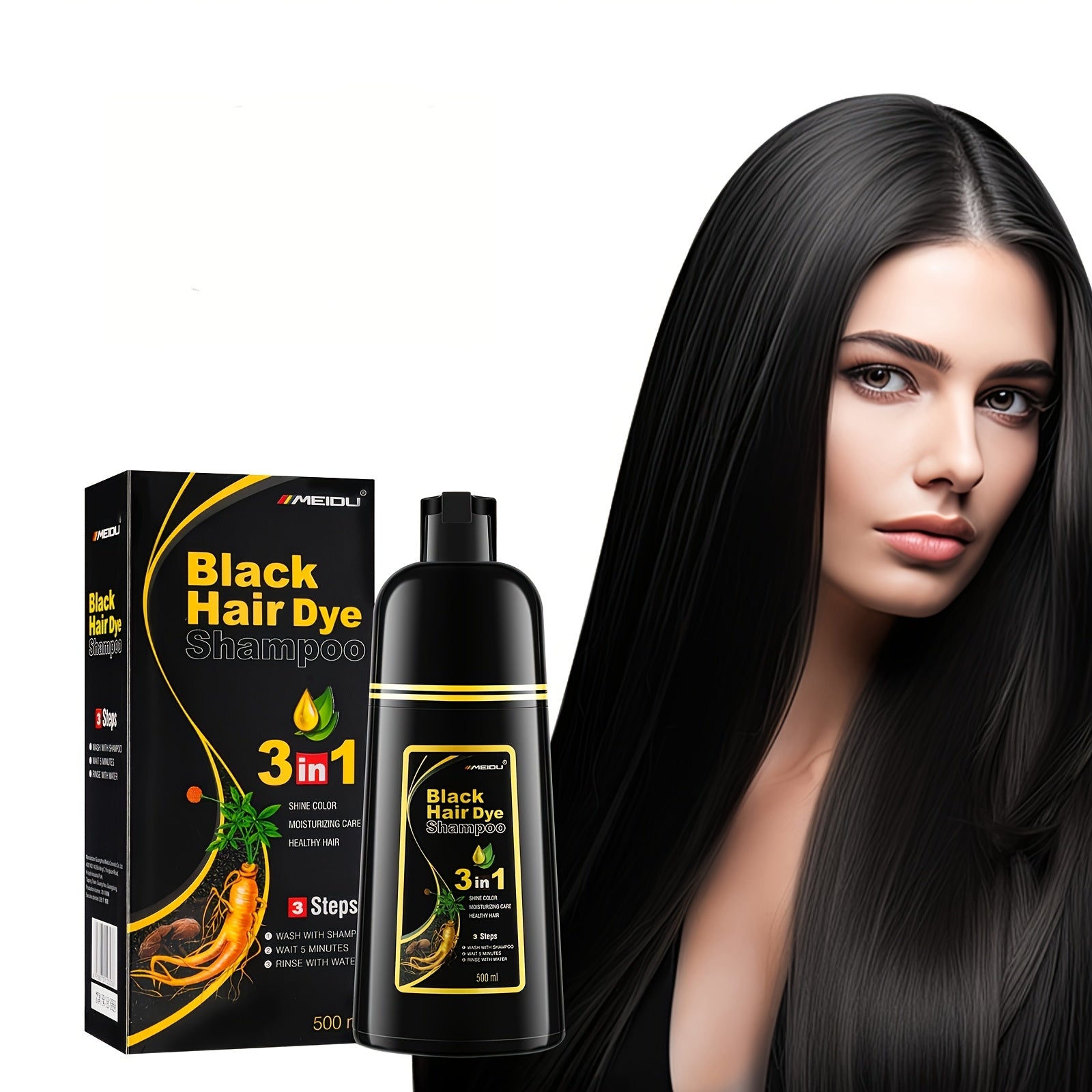 Schwarzes Haarfarbe-Shampoo, 500ml für Männer Frauen und graue Haare, Sofortige Farbgebung – Hauptansicht
