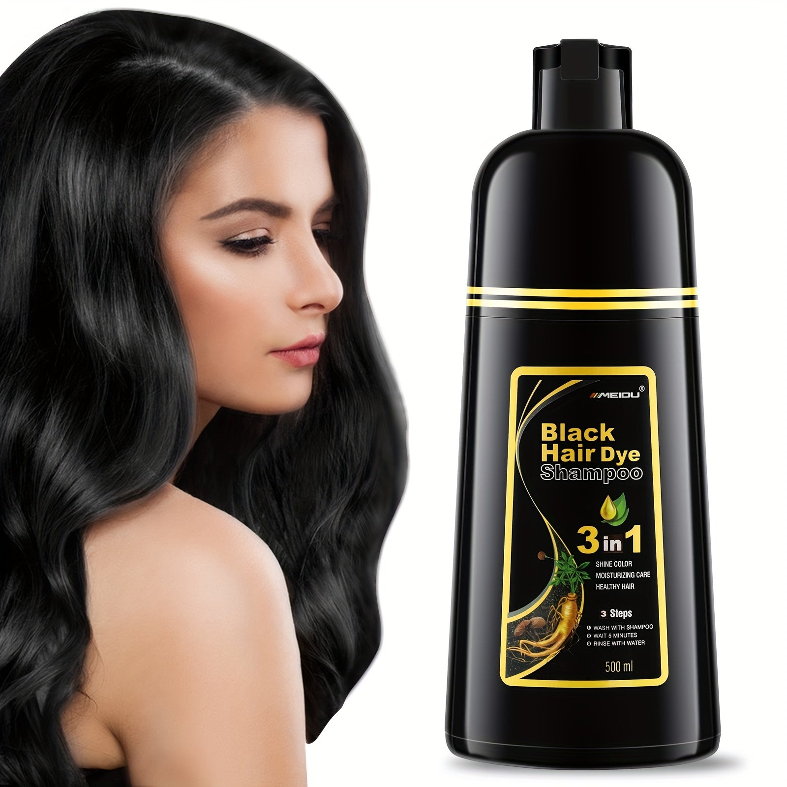 Schwarzes Haarfarbe-Shampoo, 500ml für Männer Frauen und graue Haare, Sofortige Farbgebung – Detailansicht 3
