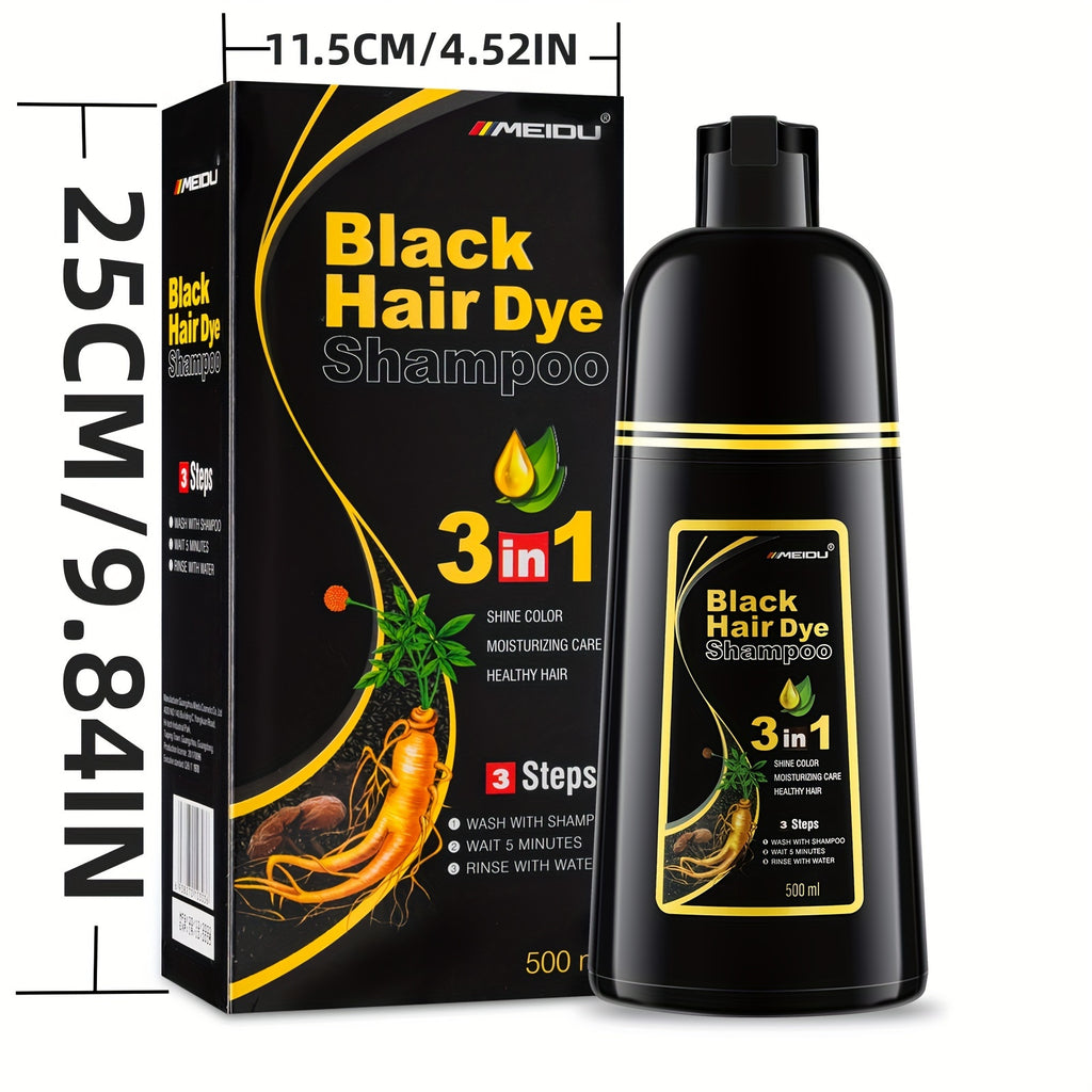 Schwarzes Haarfarbe-Shampoo, 500ml für Männer Frauen und graue Haare, Sofortige Farbgebung – Detailansicht 5