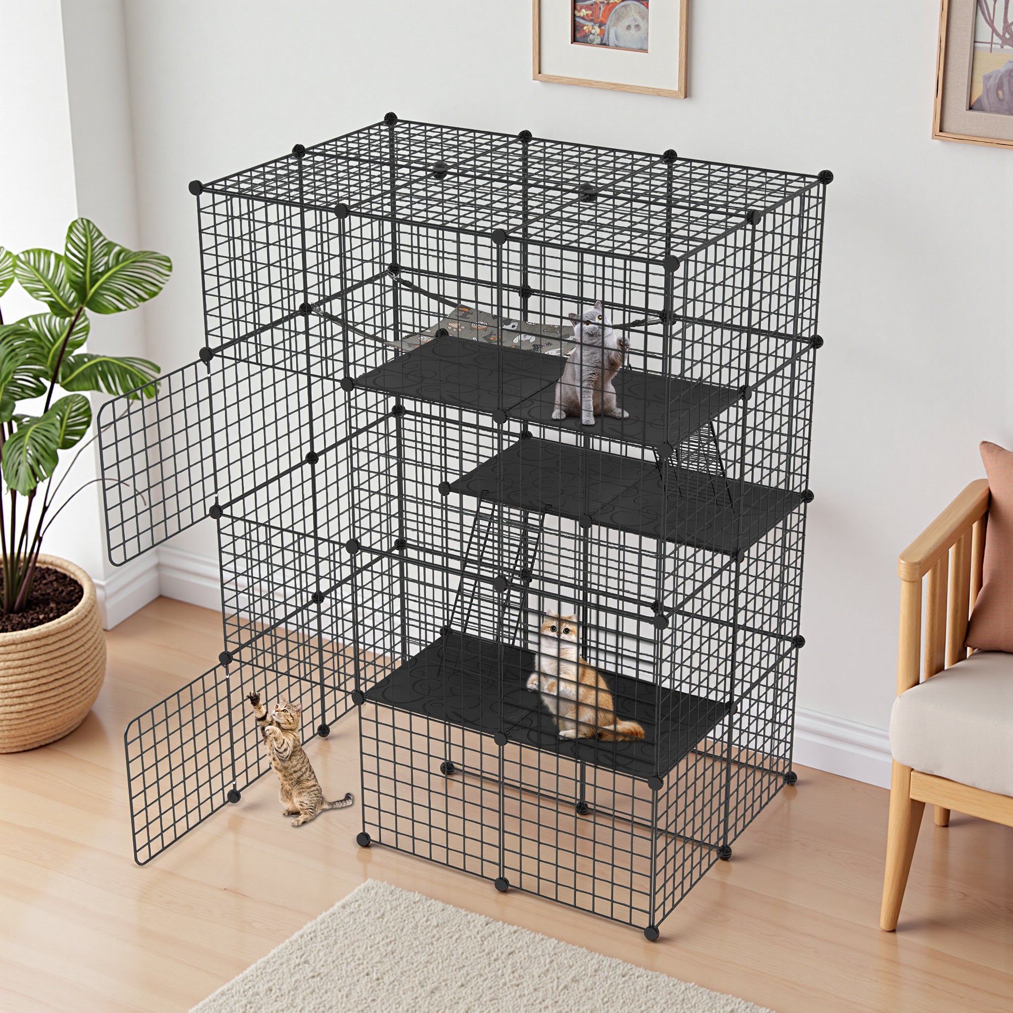 Schwarzes Metallgitter für Zäune im Freien für Kaninchen und kleine Tiere wie Meerschweinchen – Detailansicht 9