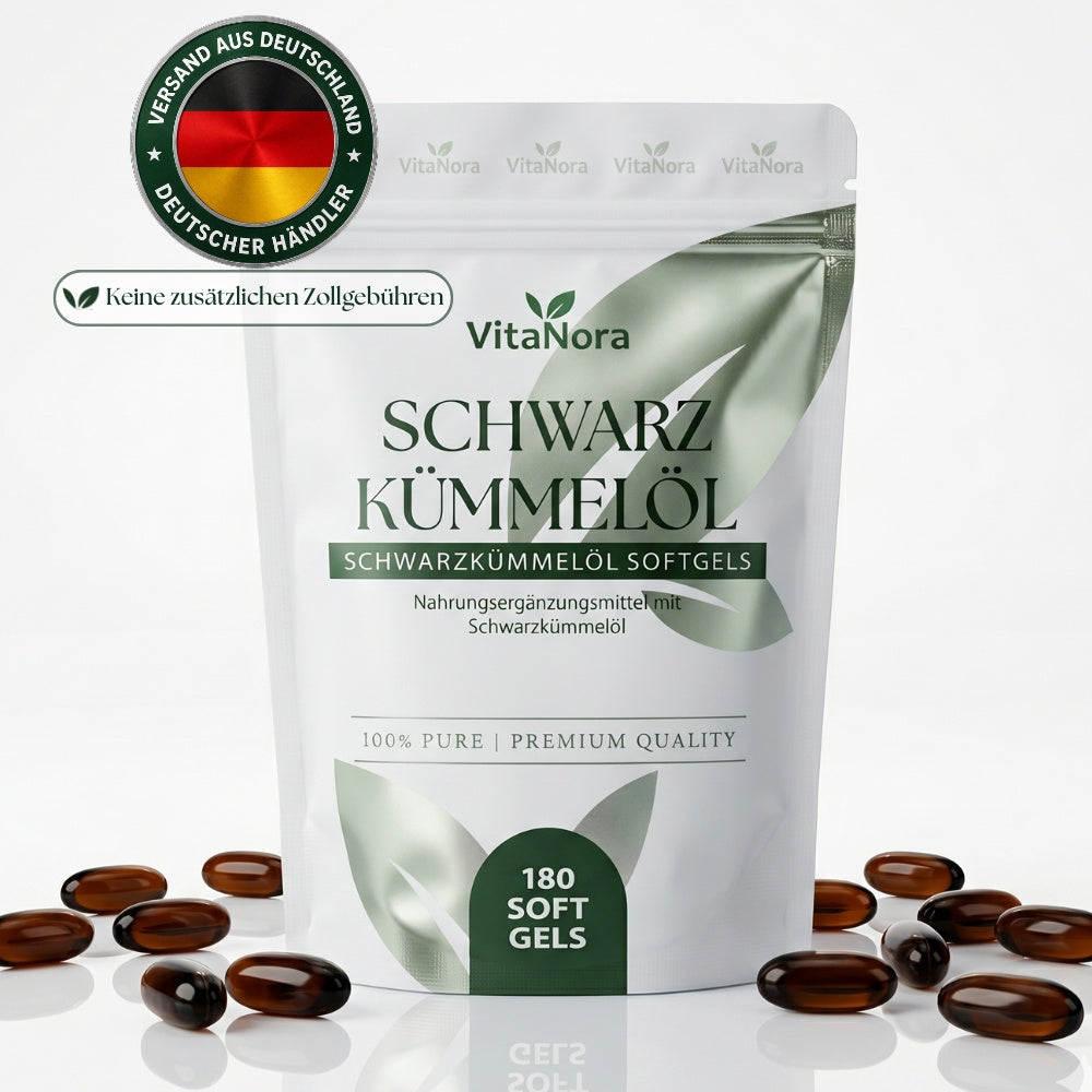 Schwarzkümmelöl Premium Kapseln, 180 vegane Softgels (6 Monate Vorrat) für Alltag und Zuhause – Hauptansicht