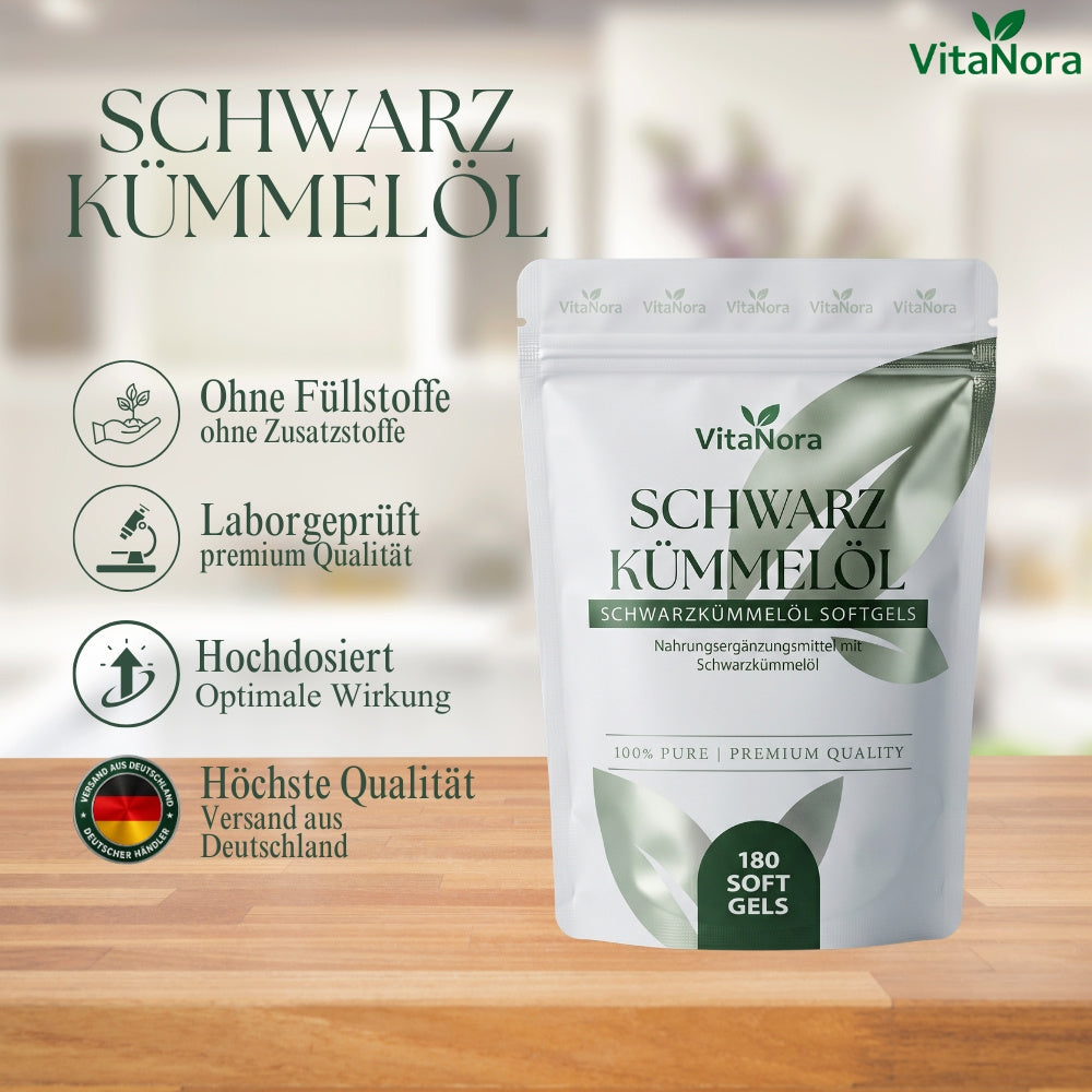Schwarzkümmelöl Premium Kapseln, 180 vegane Softgels (6 Monate Vorrat) für Alltag und Zuhause – Detailansicht 2