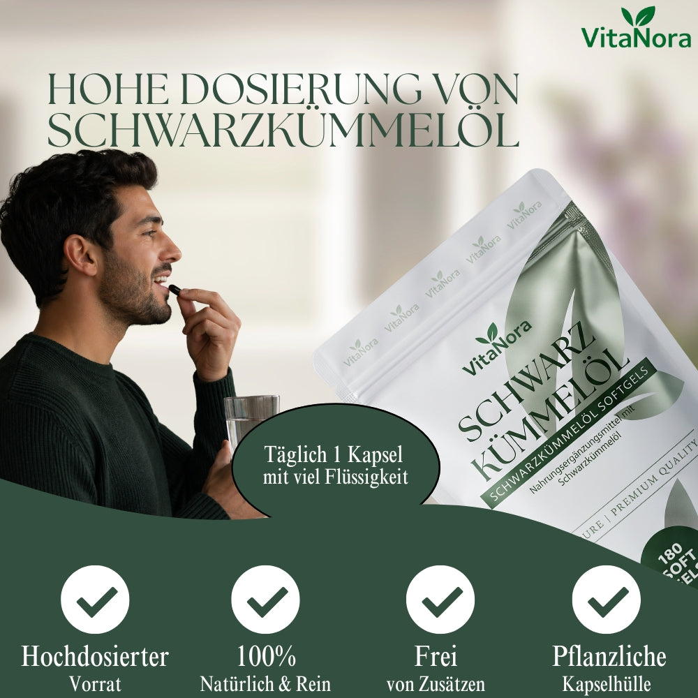 Schwarzkümmelöl Premium Kapseln, 180 vegane Softgels (6 Monate Vorrat) für Alltag und Zuhause – Detailansicht 3