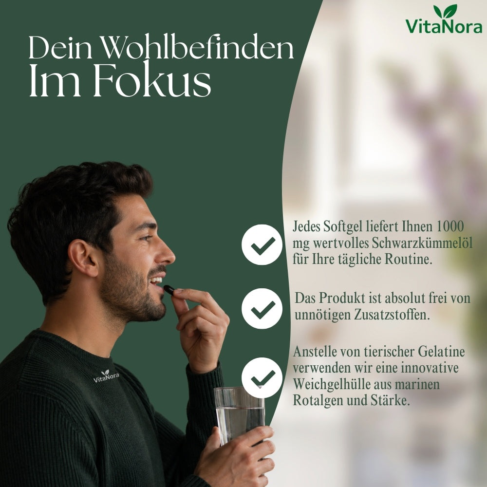 Schwarzkümmelöl Premium Kapseln, 180 vegane Softgels (6 Monate Vorrat) für Alltag und Zuhause – Detailansicht 5