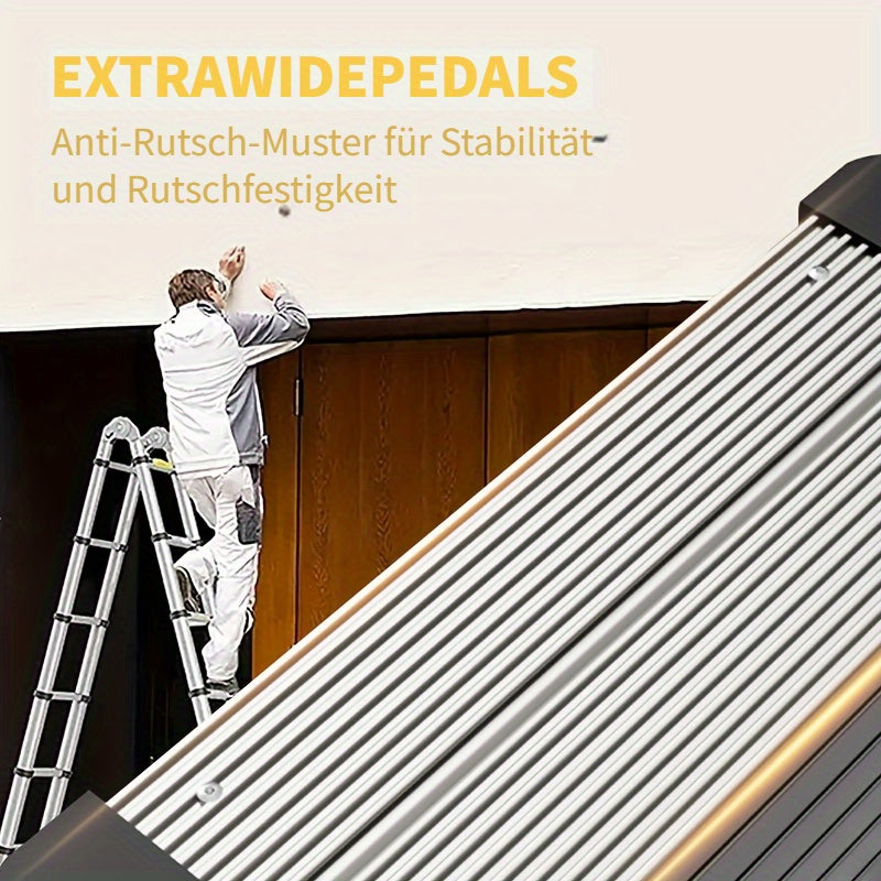 Schwere Edelstahl-Teleskop-Klappleiter - Tragbare, 5m(2.5m+2.5m) für Lagerung und Bau – Detailansicht 4