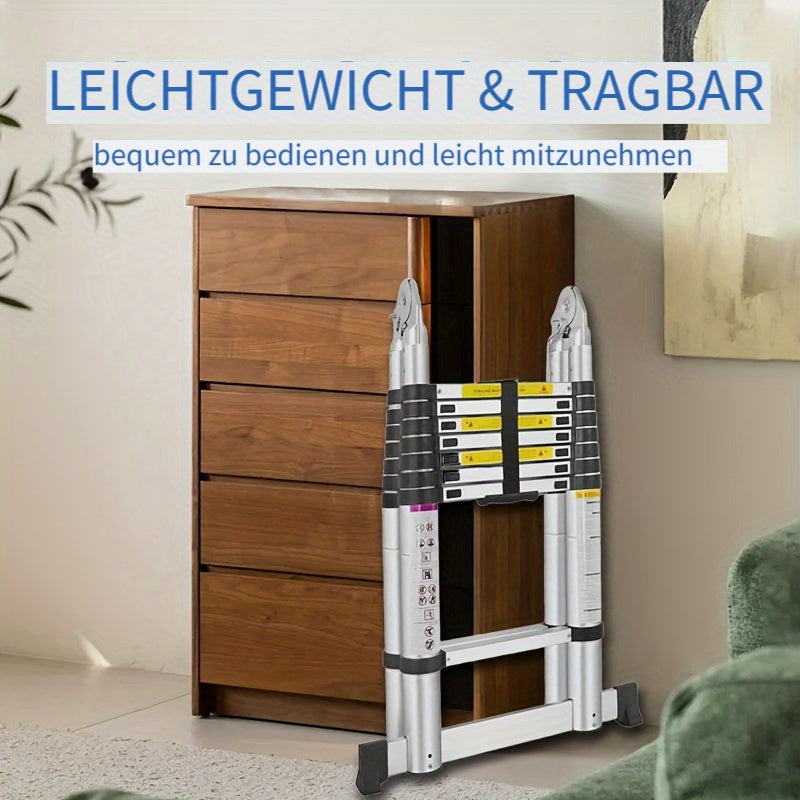 Schwere Edelstahl-Teleskop-Klappleiter - Tragbare, 5m(2.5m+2.5m) für Lagerung und Bau – Detailansicht 5